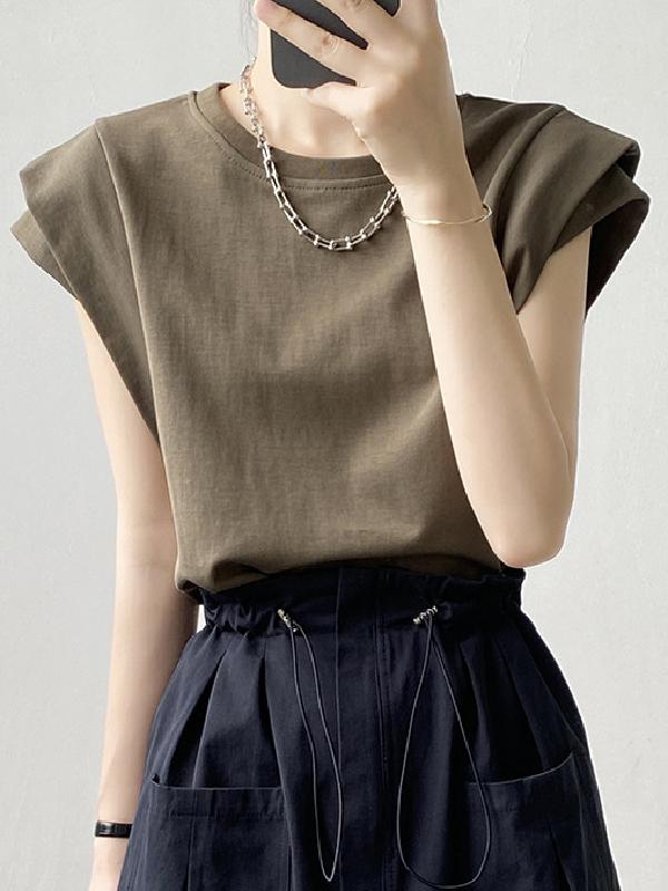 Loose Sleeveless Split-Joint Round-Neck T-Shirts Tops Product Image