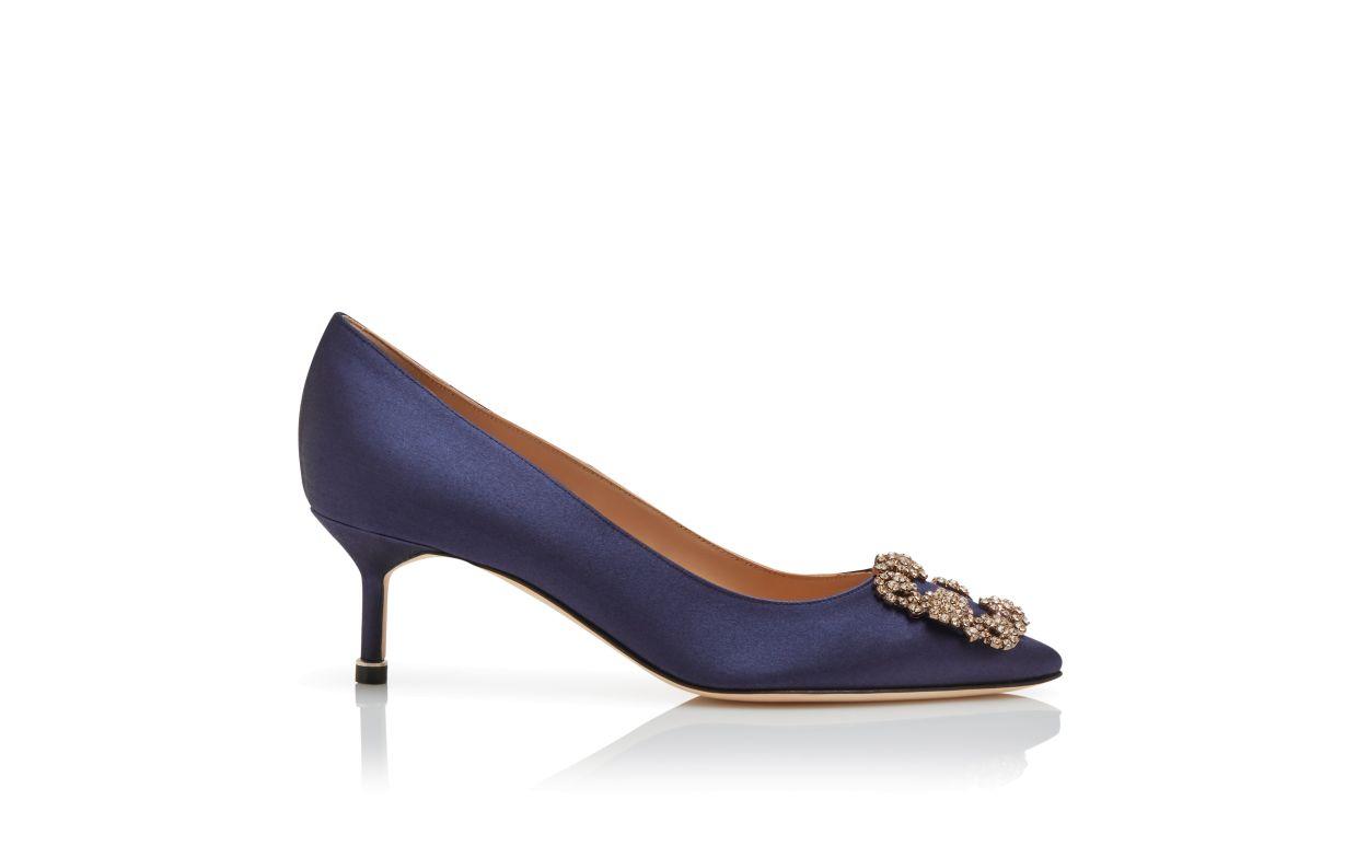 HANGISI 50 Navy Blue Satin Jewel Buckle Pumps Product Image