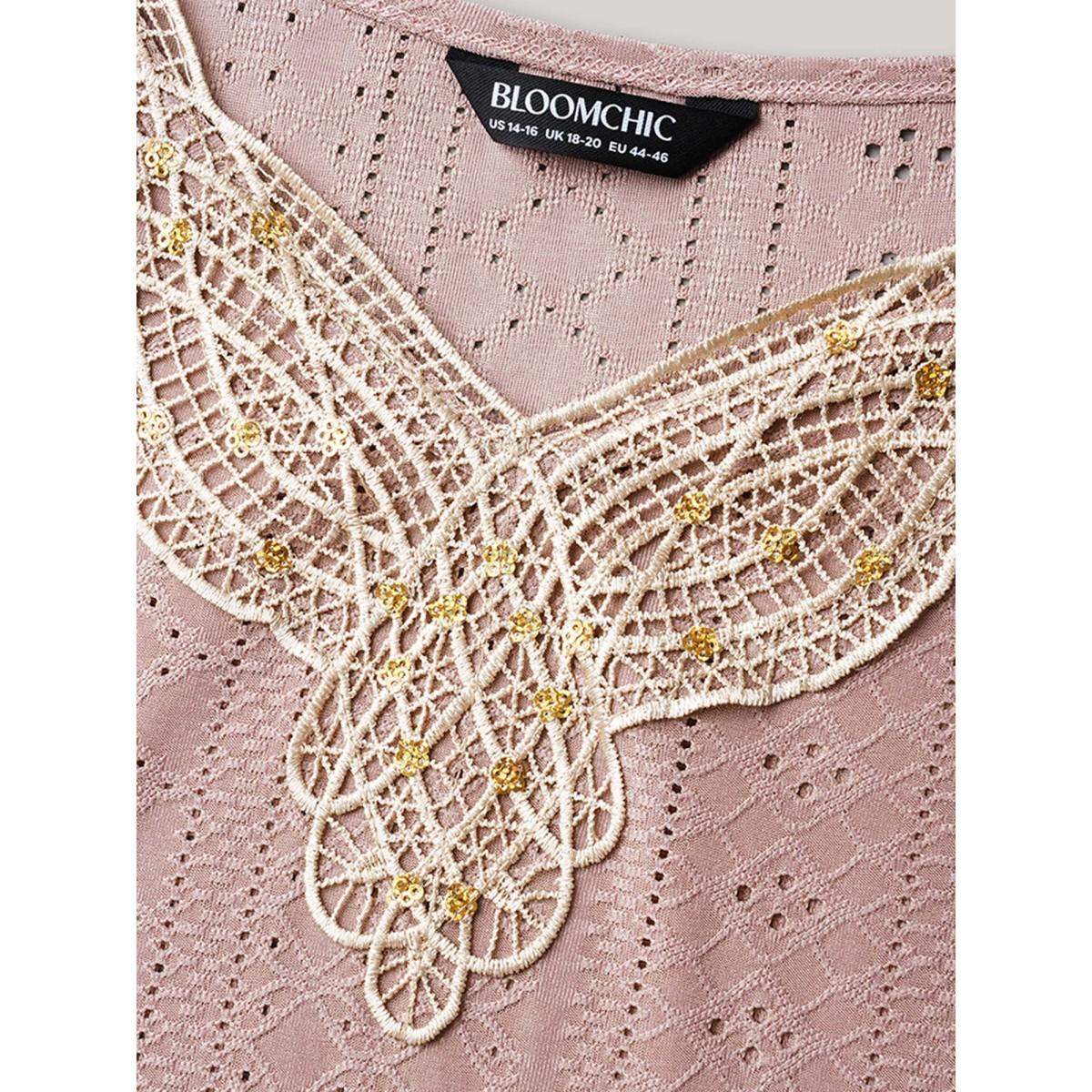 Plus Size Stretchy Fabric Lace Neck Textured Vest Women Rouge Romantic Woven ribbon&lace trim V-neck Elegant Tank Tops Camis BloomChic 14-16/1X Product Image