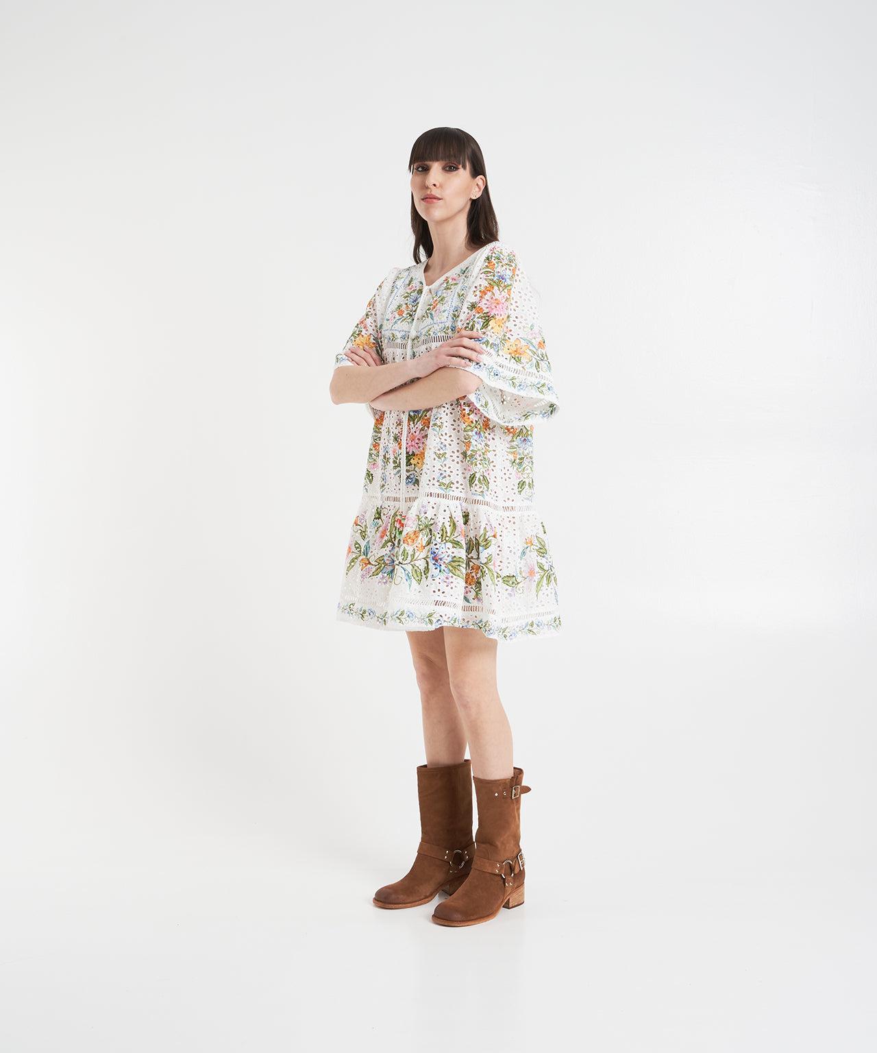 Mini dress with perforated embroidery Product Image