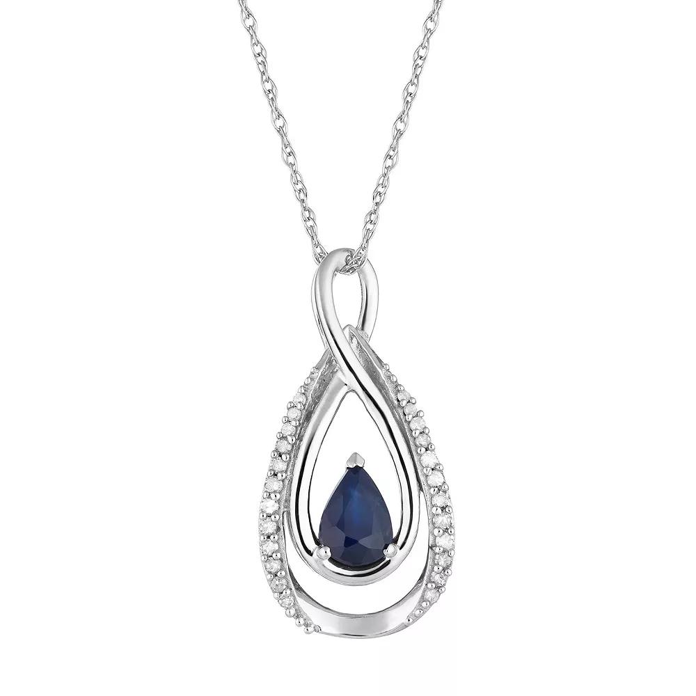 10k White Gold Sapphire & 1/10 Carat T.W. Diamond  Infinity Teardrop Pendant, Women's, Size: 18", 10k Whgold Product Image