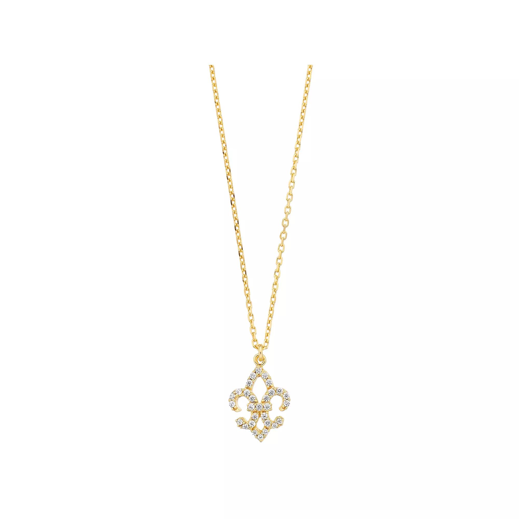 Sterling Silver Cubic Zirconia Fleur de Lis Pendant Necklace, Women's, Size: 18", 18k Gold Over Product Image
