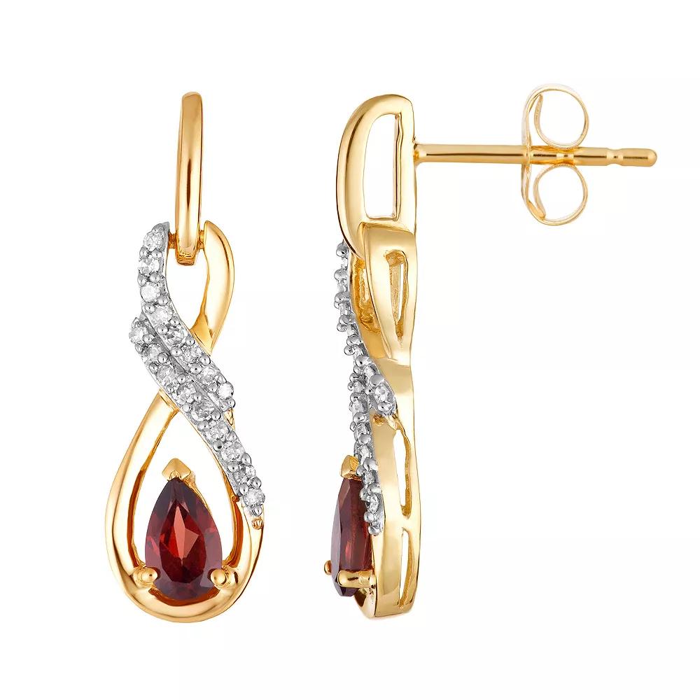 10k Gold Garnet & 1/8 Carat T.W. Diamond Infinity Drop Earrings, Women's Product Image
