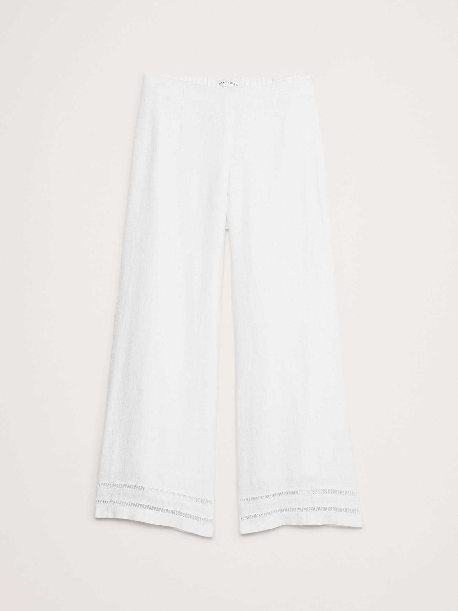 Mid-Rise Kick-Flare Lace-Trim Linen Ankle Pant Product Image