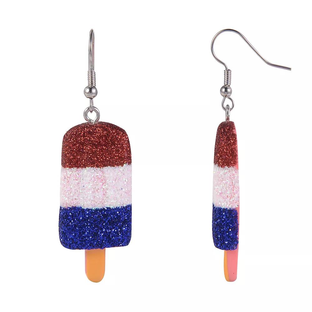 Celebrate Together Silver Tone Red, White and Blue Glitter Popsicle Earrings, Womens, Multi Product Image
