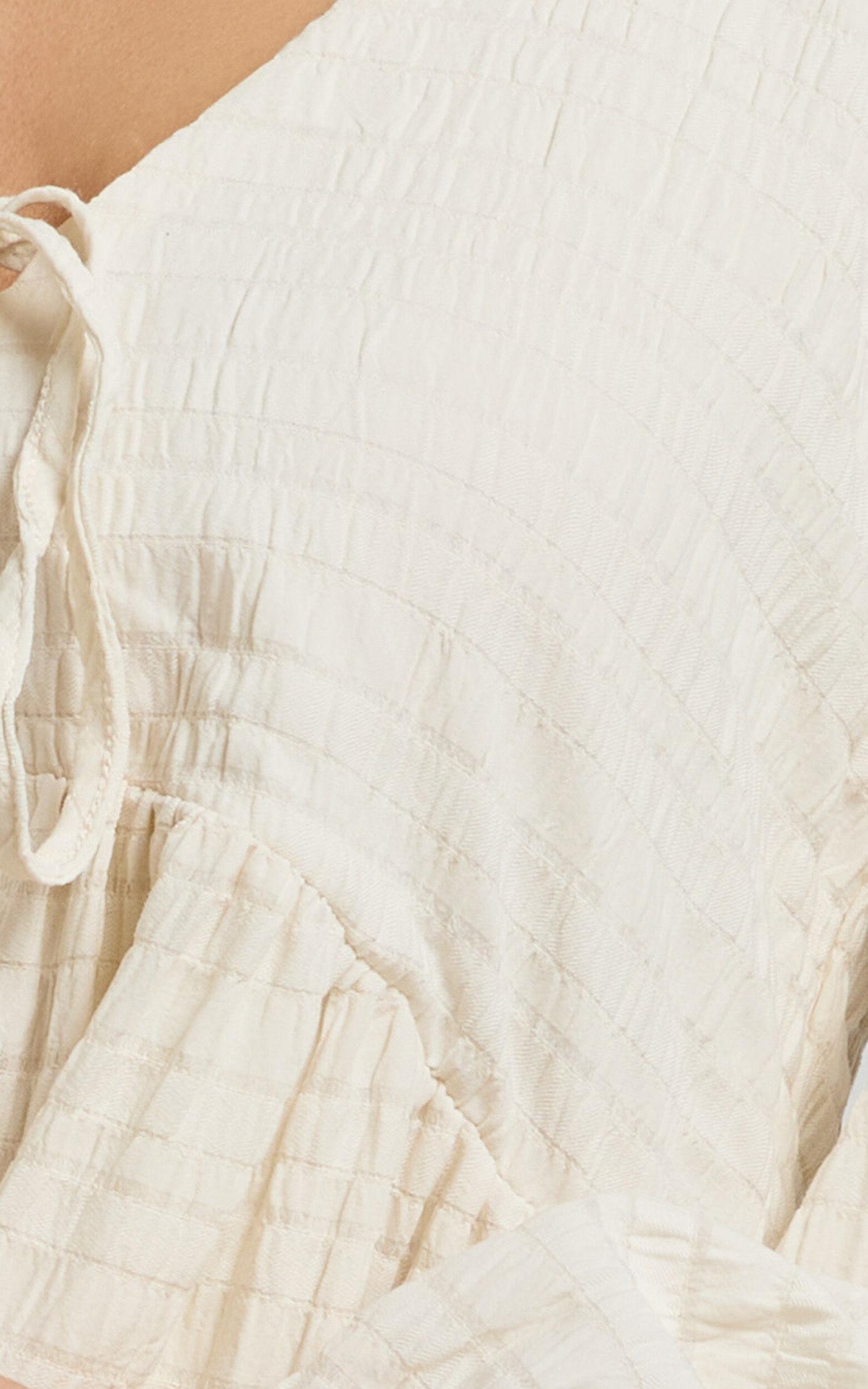 Chaney Mini Dress - Long Sleeve Tie Front Smock Dress in Ivory Product Image