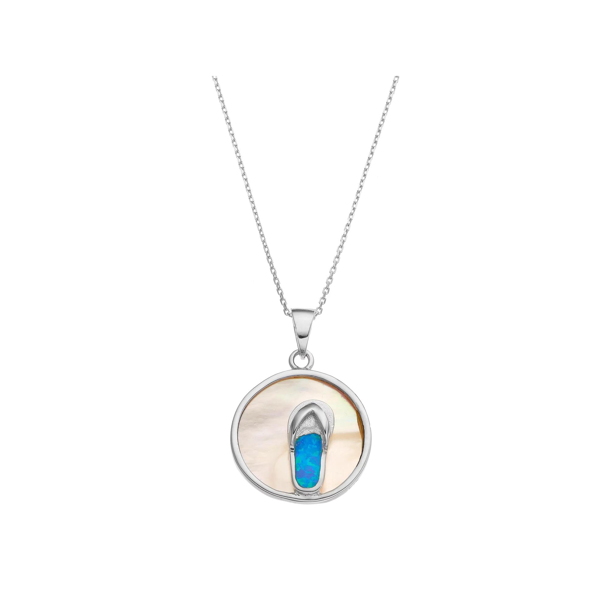 Sterling Silver Mother-of-Pearl & Lab-Created Blue Opal Flip-Flop Disc Pendant, Women's, Size: 18" Product Image