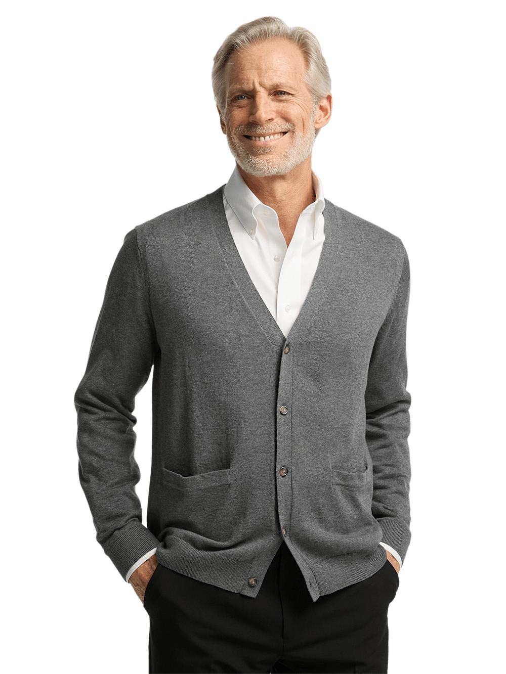 Supima Cotton Button Front Cardigan - Medium Grey Product Image