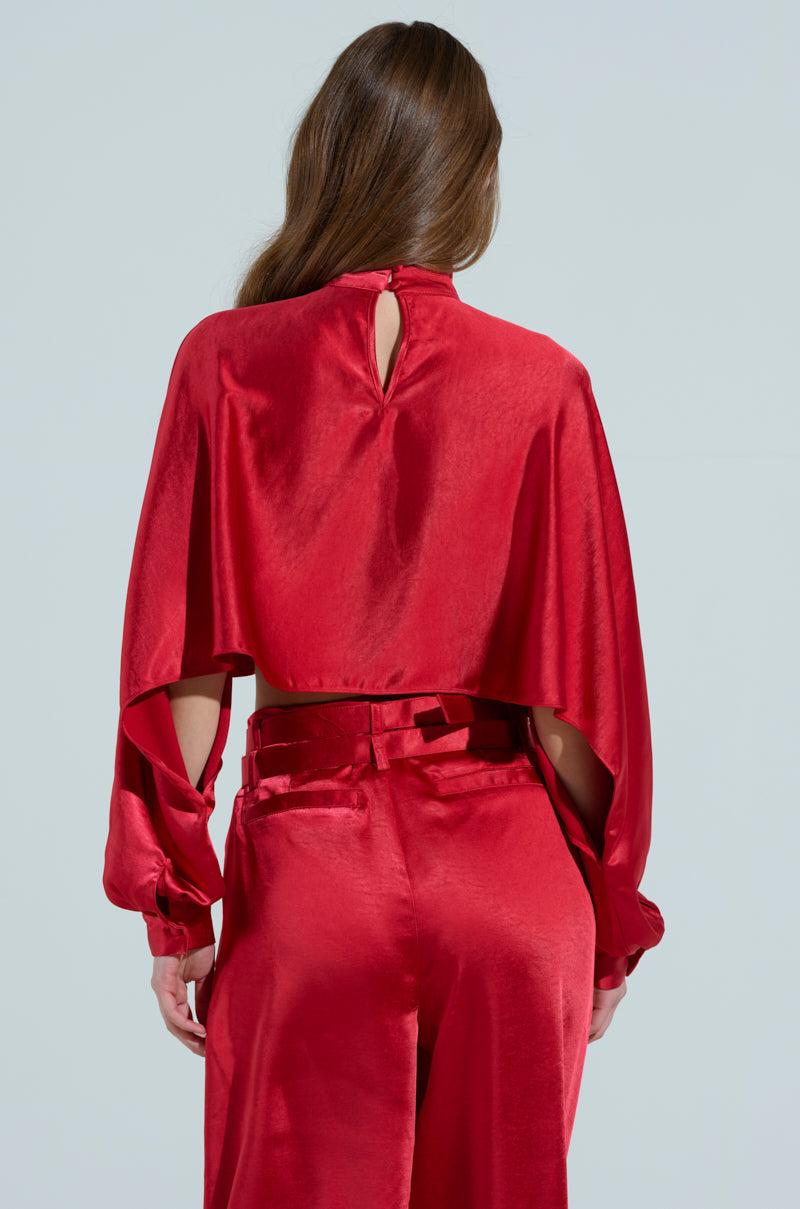 FEELIN' THE LOVE SATIN MOCK NECK BLOUSE IN RED Product Image