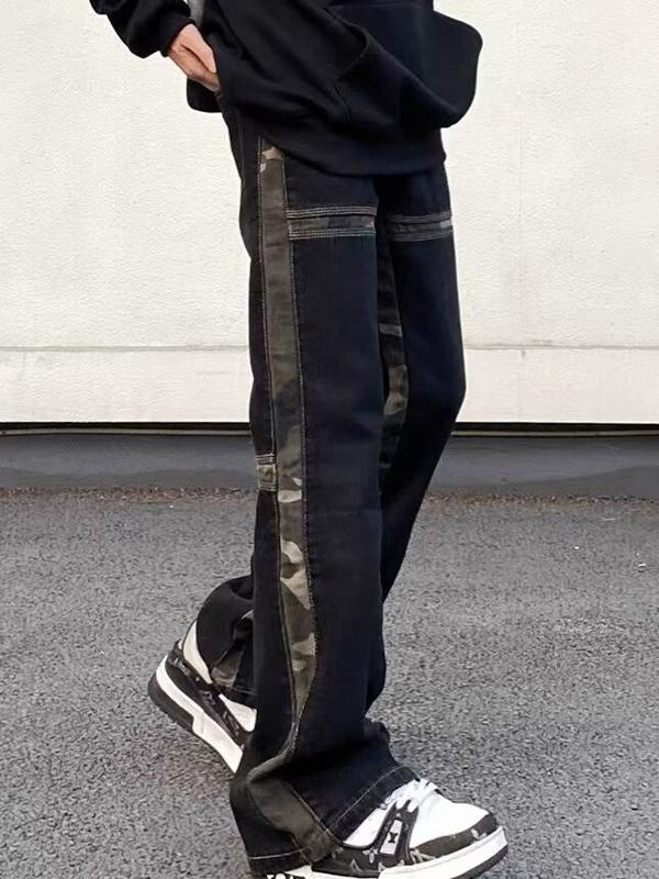 Men's Camo Print Splice Cargo Jeans Product Image