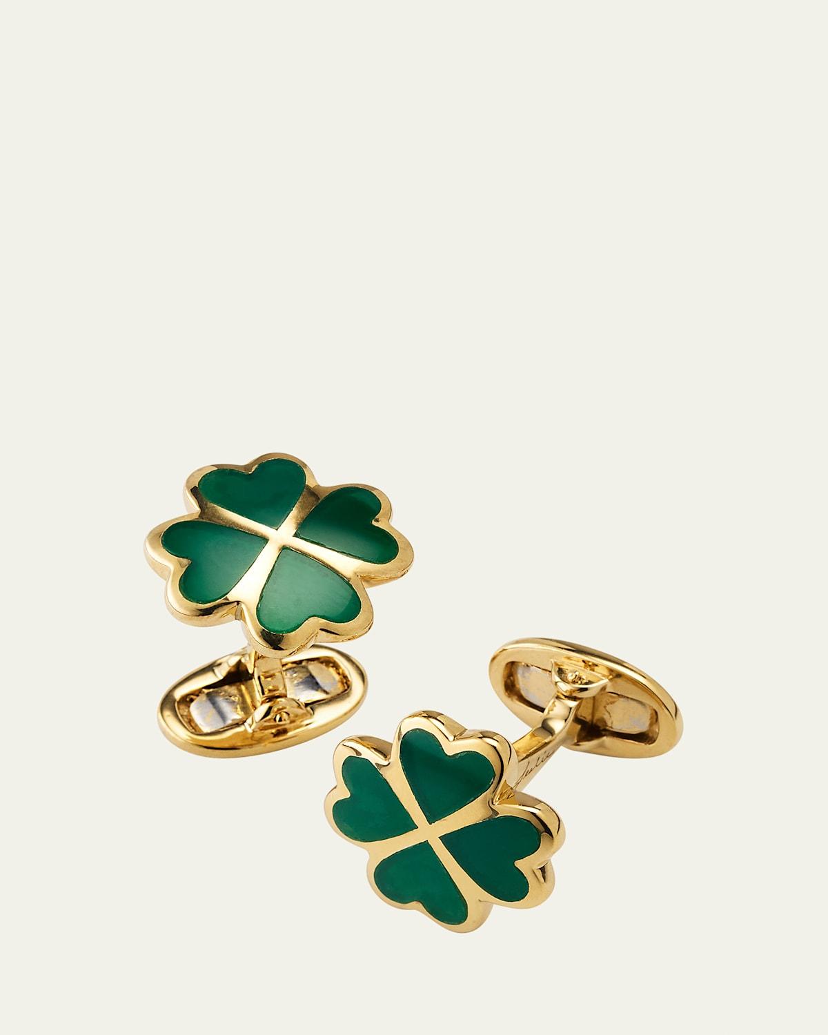 Mens Gold Vermeil and Onyx Four Leaf Clover Cufflinks Product Image