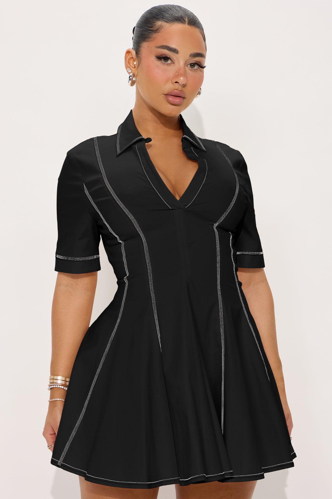 Prim Collared Mini Dress - Black Female Product Image