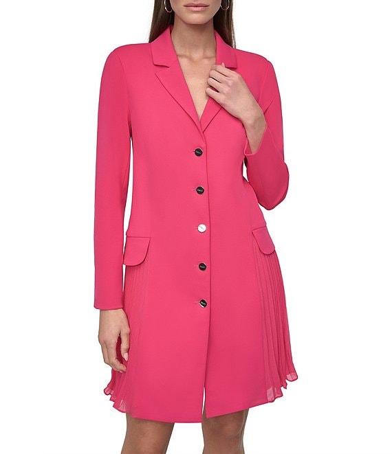 DKNY by Donna Karan Notch Collar Long Sleeve Pleated Button Front Blazer Dress Product Image