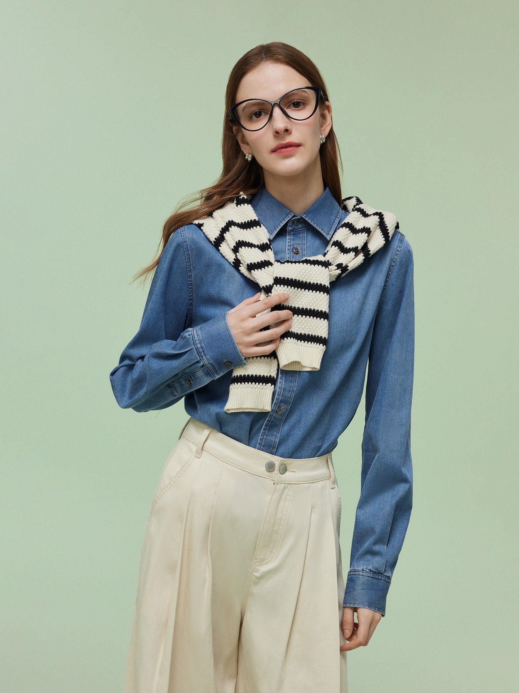 Denim Long Sleeve Women Shirt Product Image