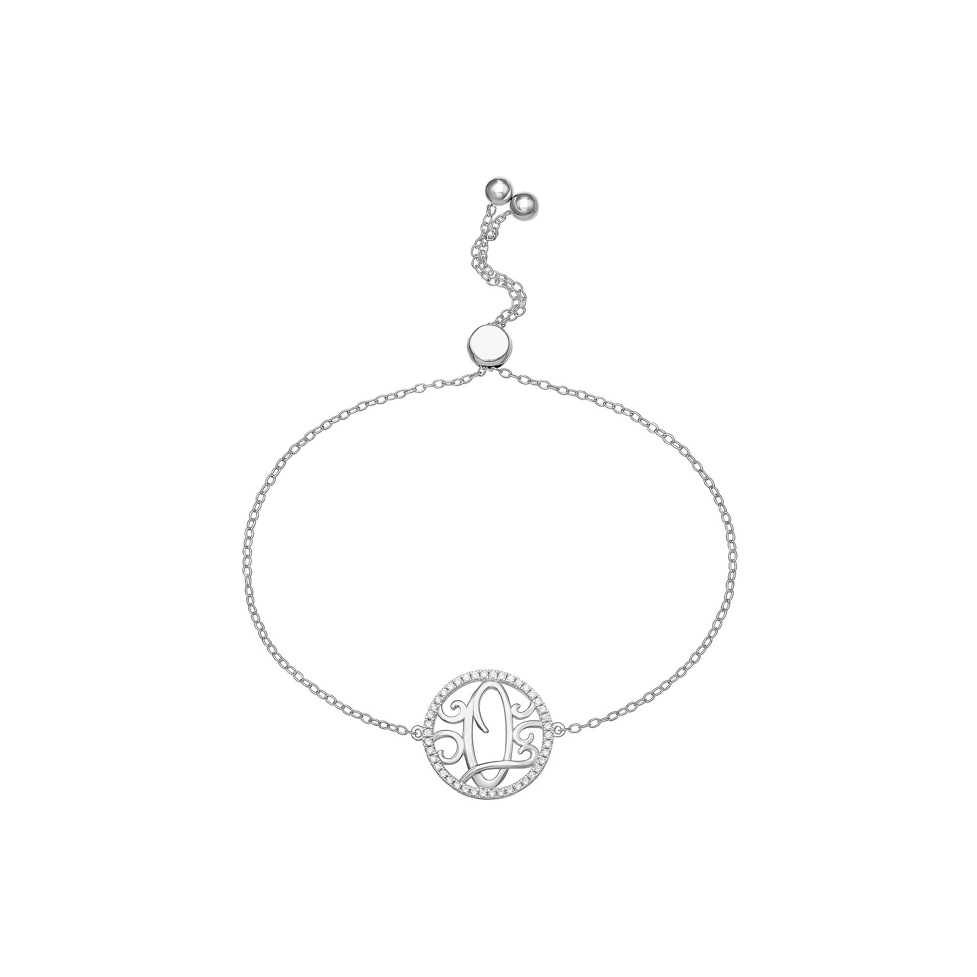 PRIMROSE Sterling Silver Cubic Zirconia Initial Cable Chain Bolo Bracelet, Women's, Size: 7", Sterling Silver D Product Image