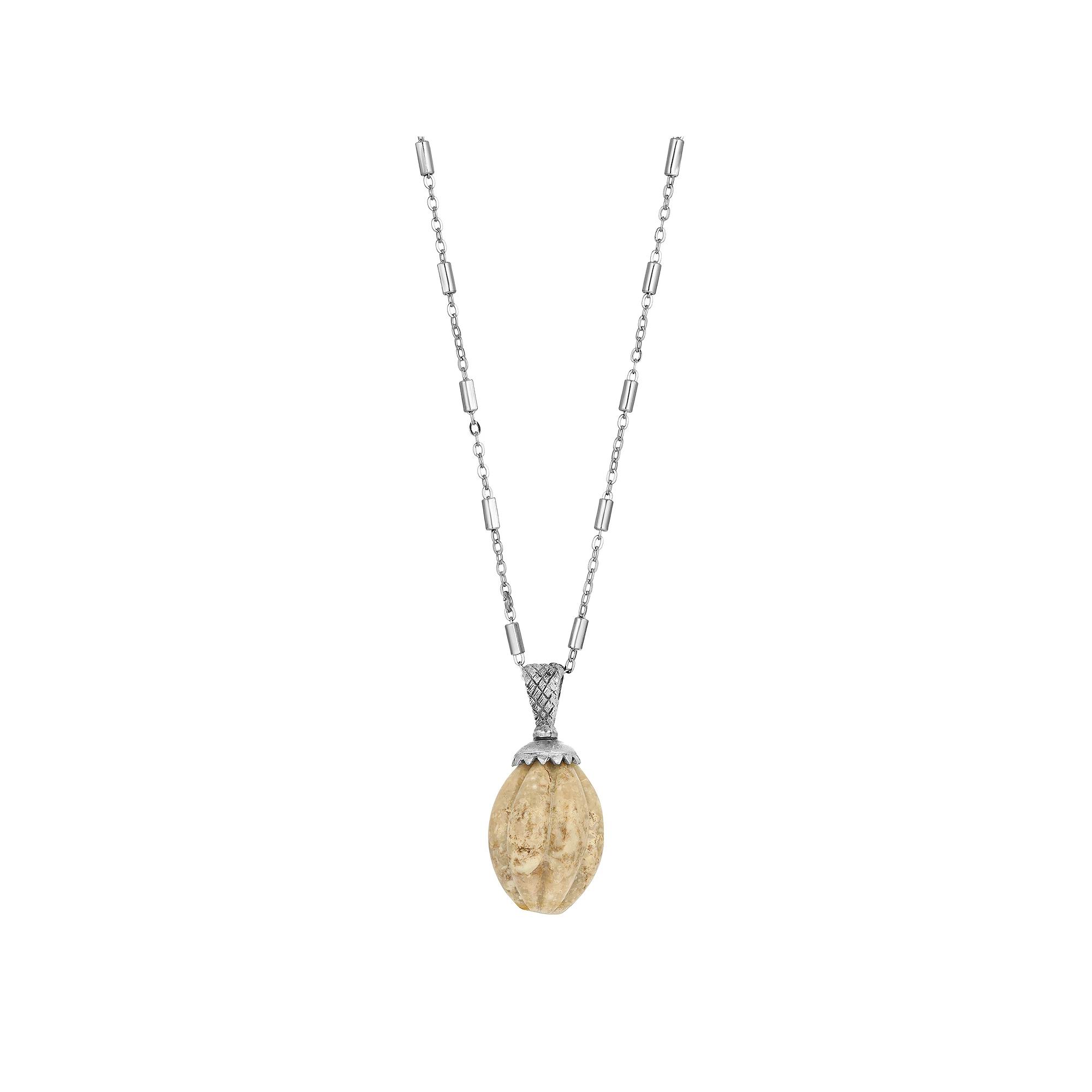 1928 Silver Tone Stone Pendant Necklace, Womens White Product Image