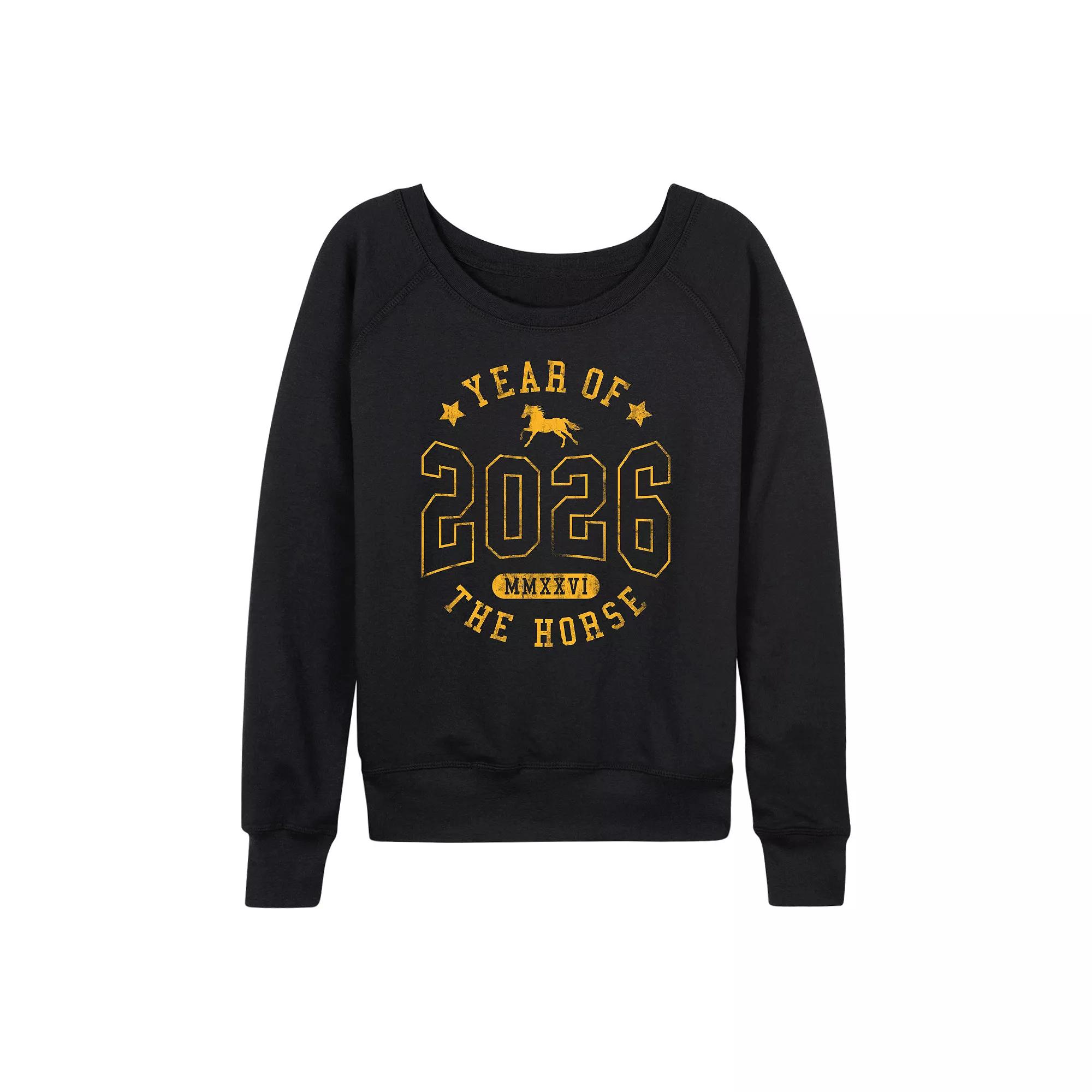 Women's Peanuts Snoopy Playing Hockey French Terry Long Sleeve Tee,  Product Image