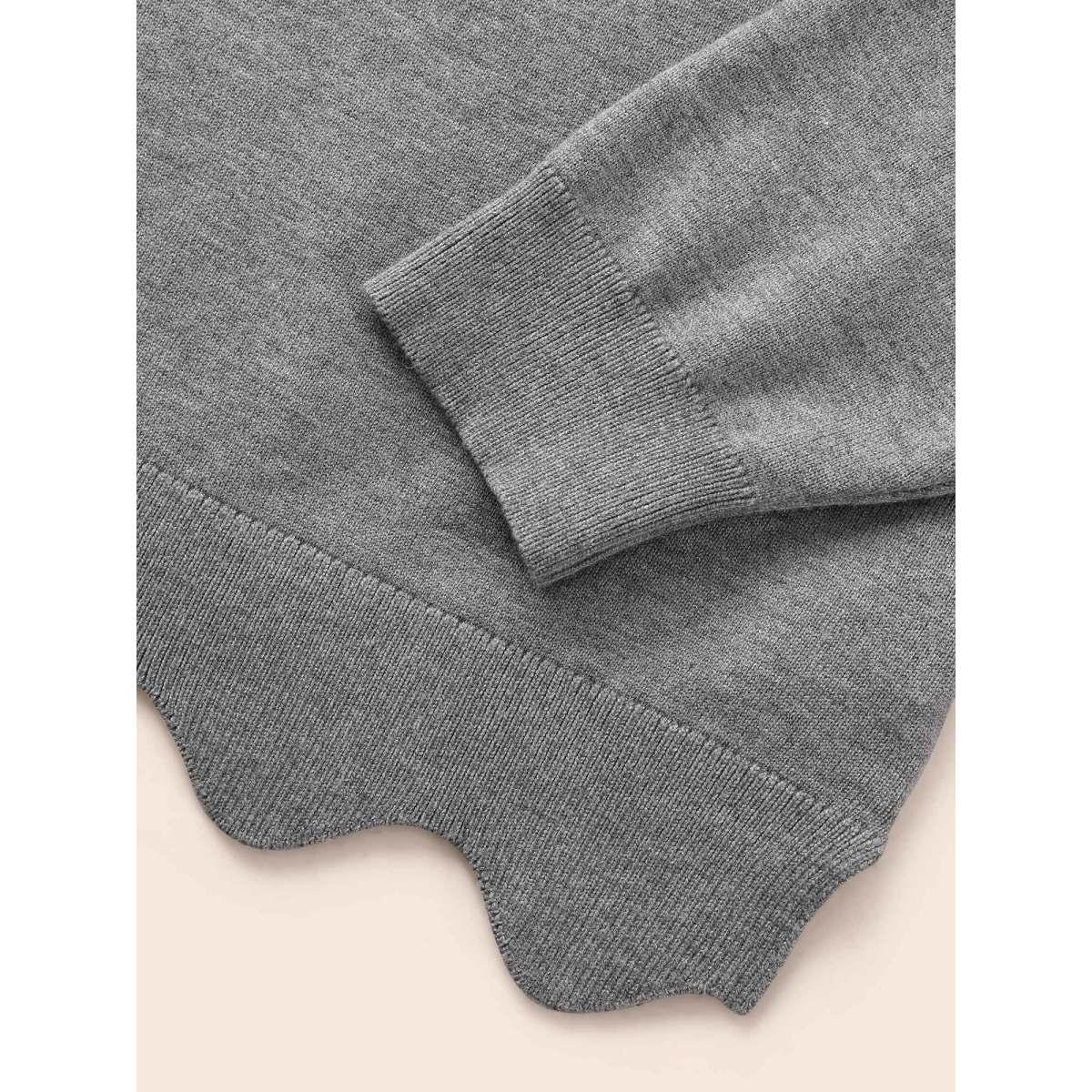 Plus Size Supersoft Essentials Scalloped Trim Split Hem Pullover Mediumgray Women Casual Long Sleeve V-neck Everyday Pullovers BloomChic 26/4X Product Image