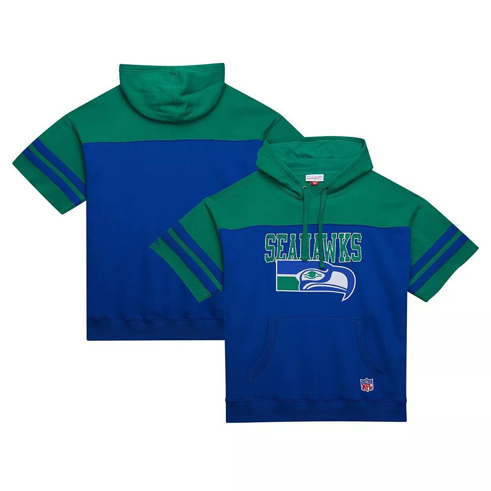 Men's Mitchell & Ness Royal Seattle Seahawks Off Field Vintage Logo Short Sleeve Pullover Hoodie,  Product Image