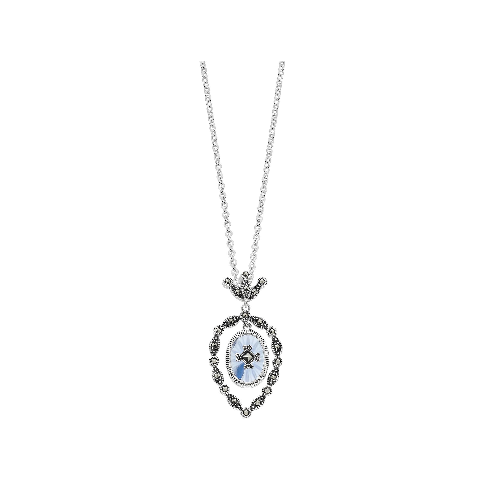 Lavish by TJM Sterling Silver Blue Sunray Crystal & Marcasite Pendant Necklace, Women's, Size: 18" Product Image