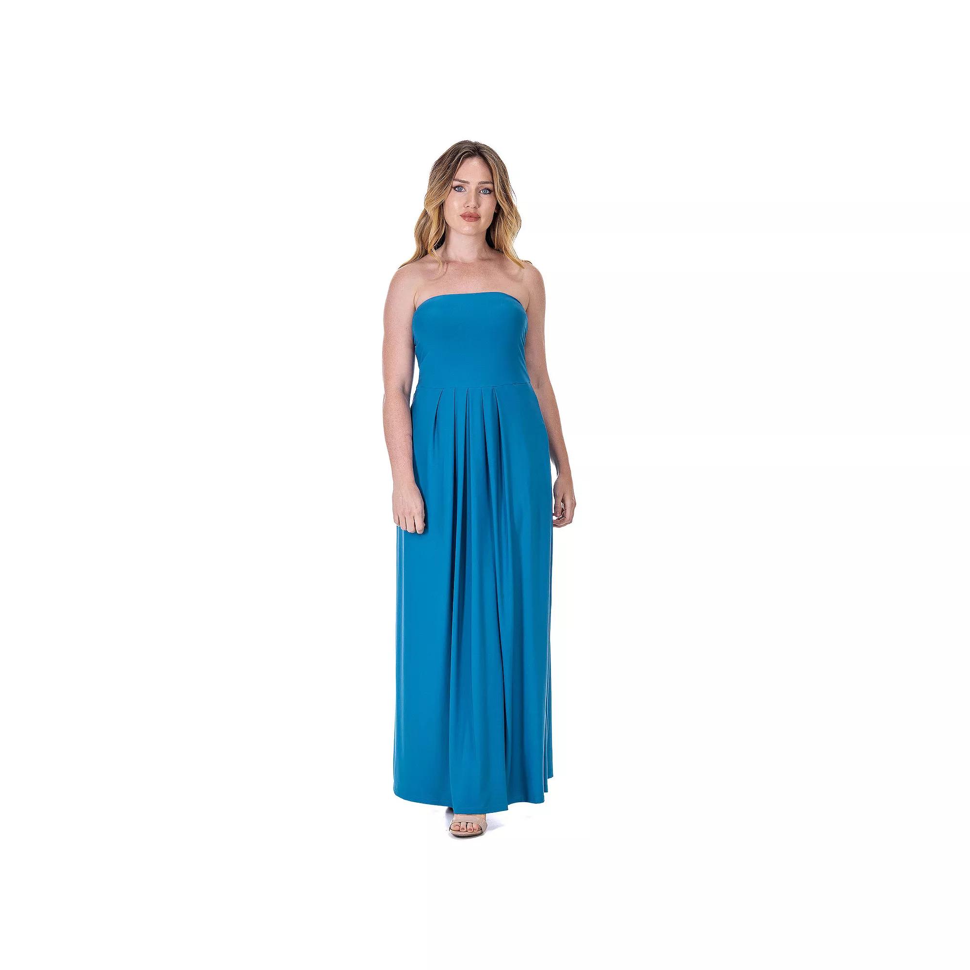 Women's 24Seven Comfort Apparel Pleated A Line Strapless Maxi Dress With Pockets,  Product Image