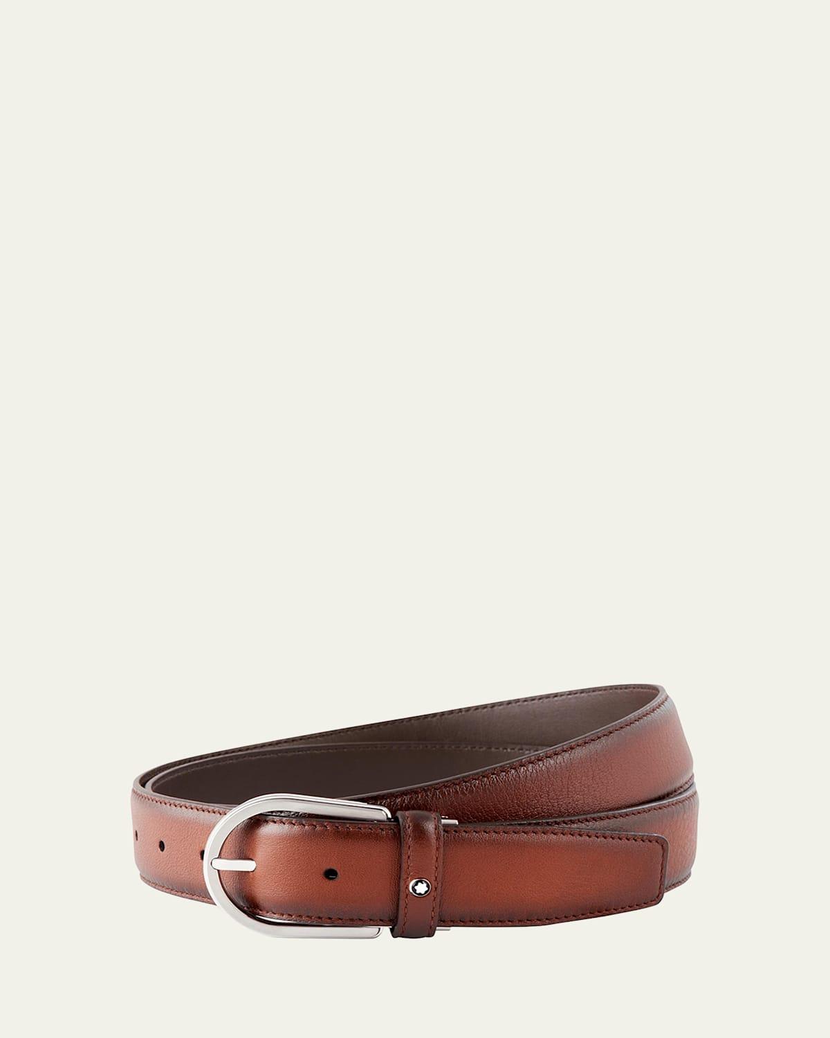 Mens Leather Horseshoe-Buckle Business Belt Product Image