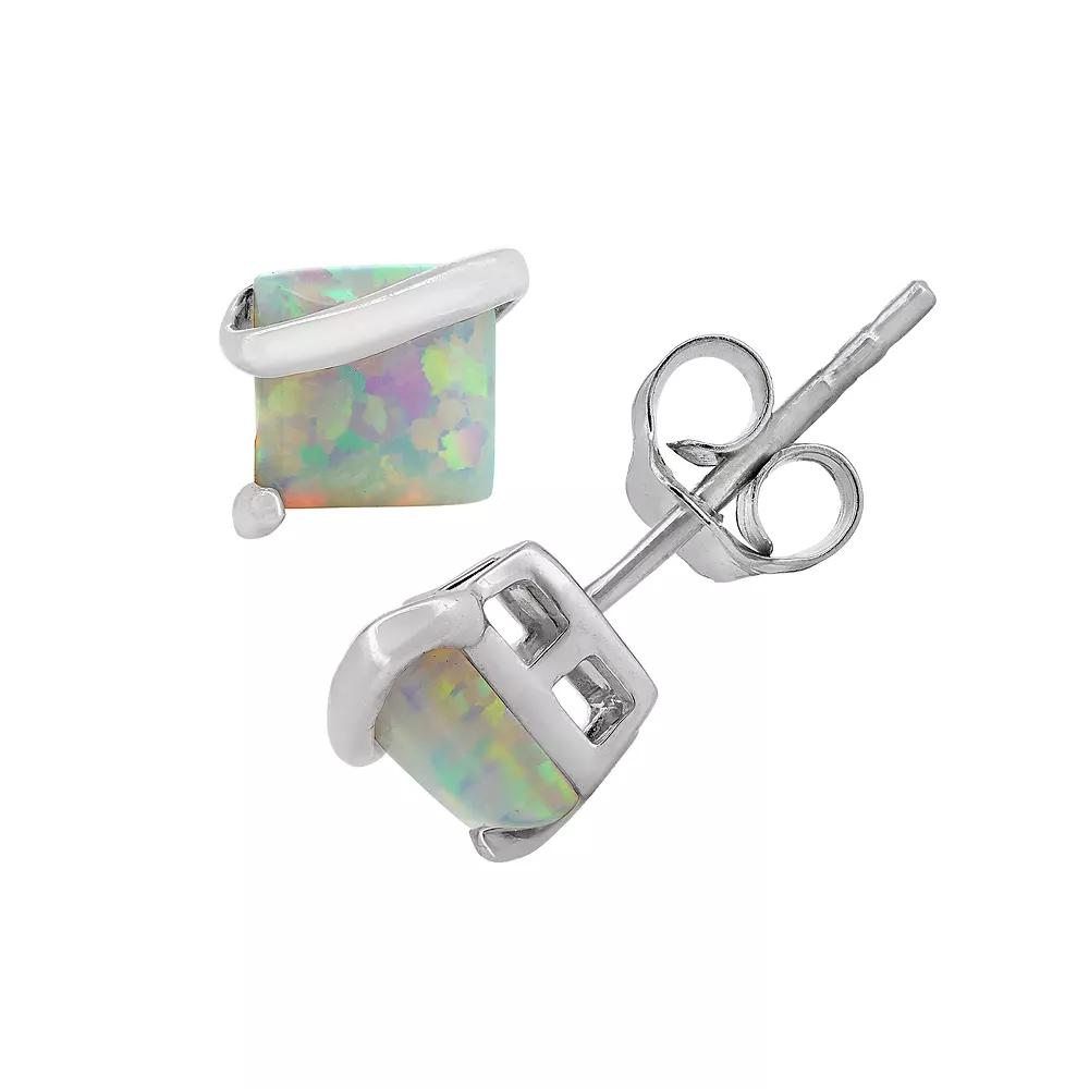 Lab-Created Opal Sterling Silver Stud Earrings, Women's, White Product Image