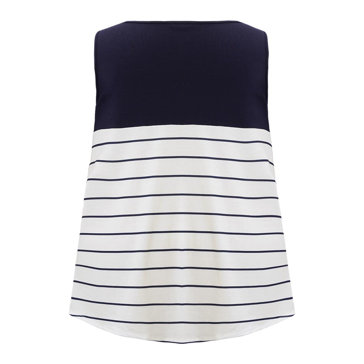 Plus Size Striped Patchwork Pocket Tank Top Women Navy Casual Round Neck Dailywear Tank Tops Camis BloomChic 28/5X Product Image