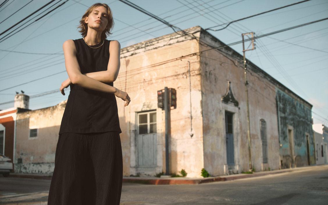 LAYERED PEPLUM MIDI DRESS Product Image