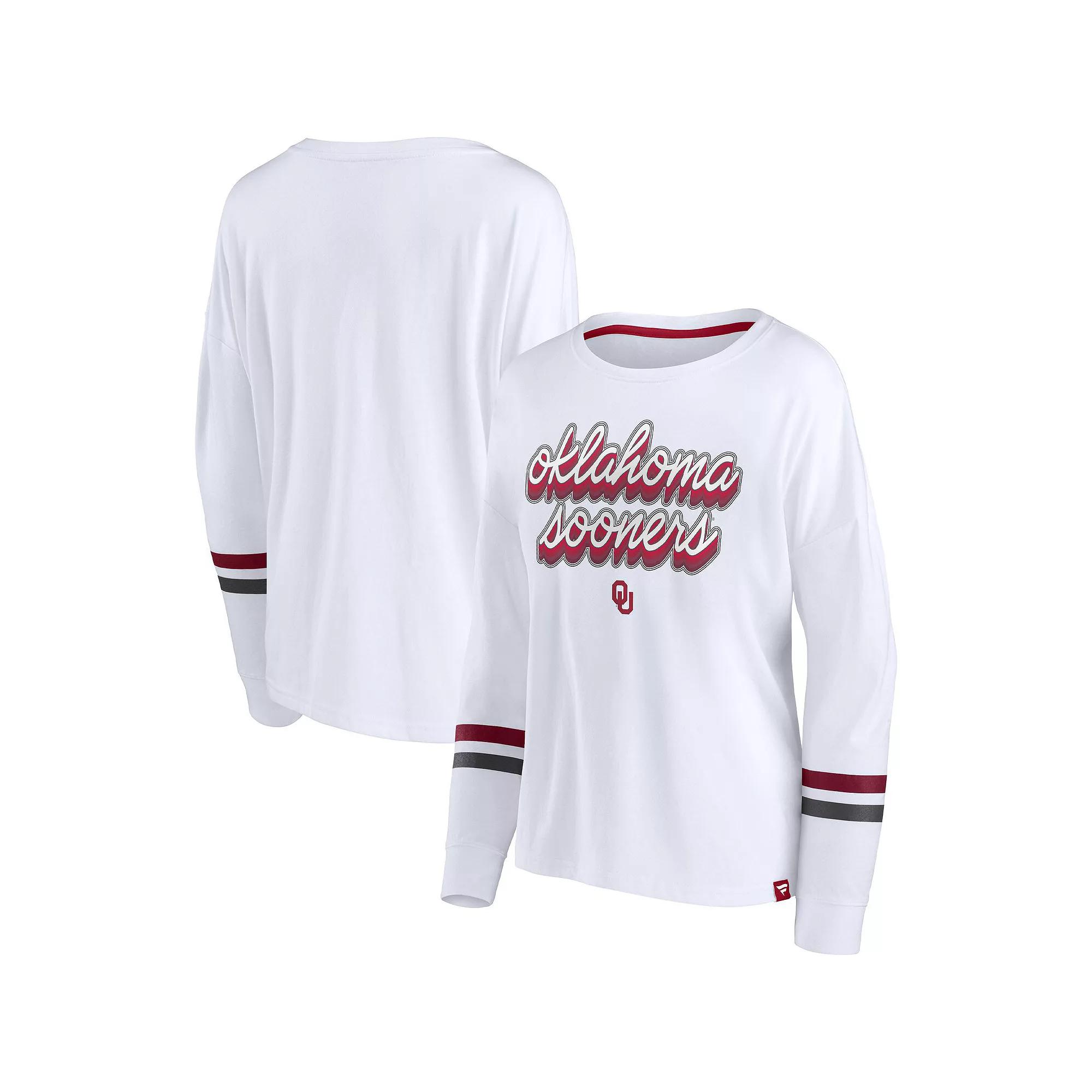 Women's Fanatics White Oklahoma Sooners Retro Power Striped Long Sleeve T-Shirt, Size: Medium Product Image