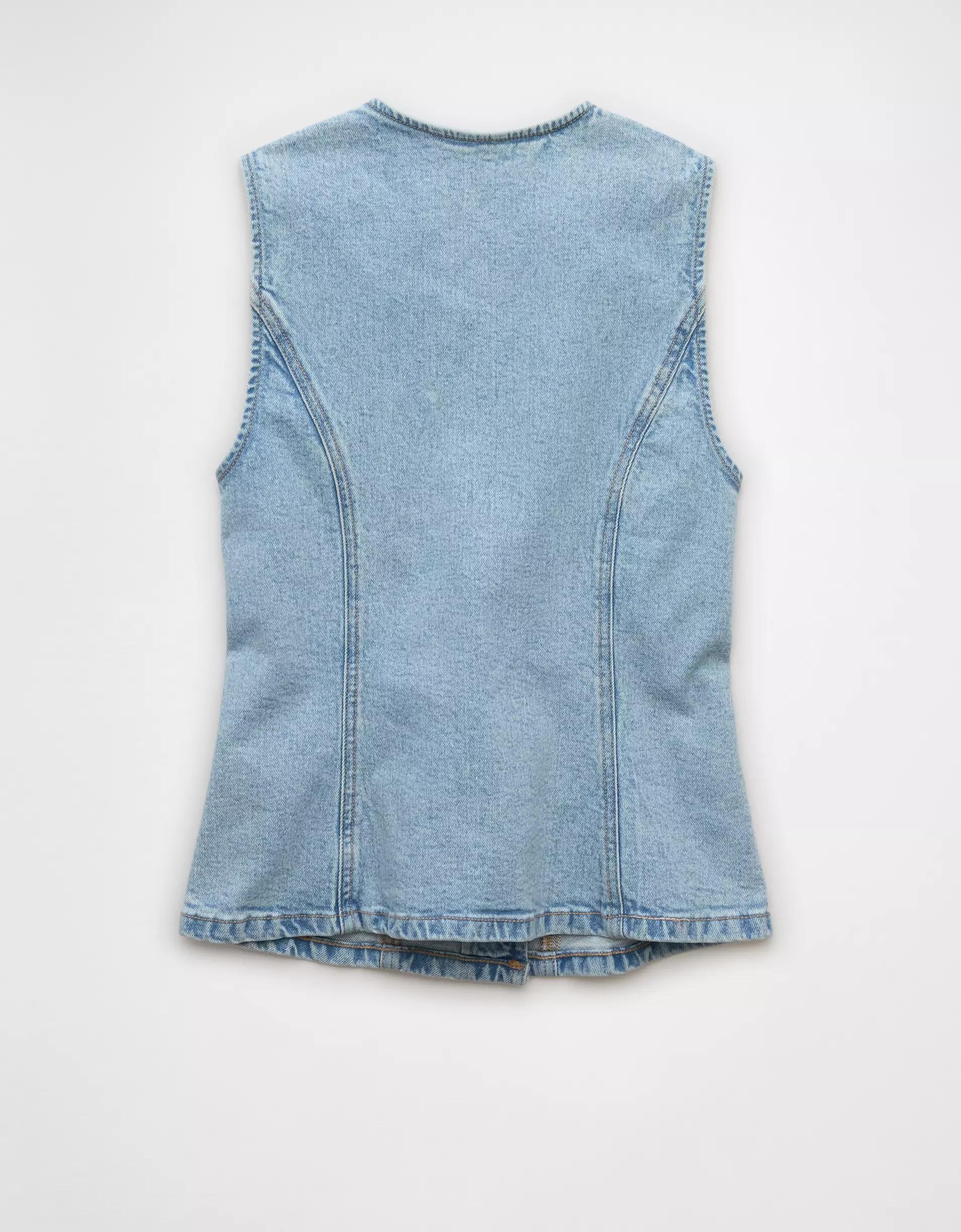 AE Crew Neck Button-Up Denim Vest Product Image