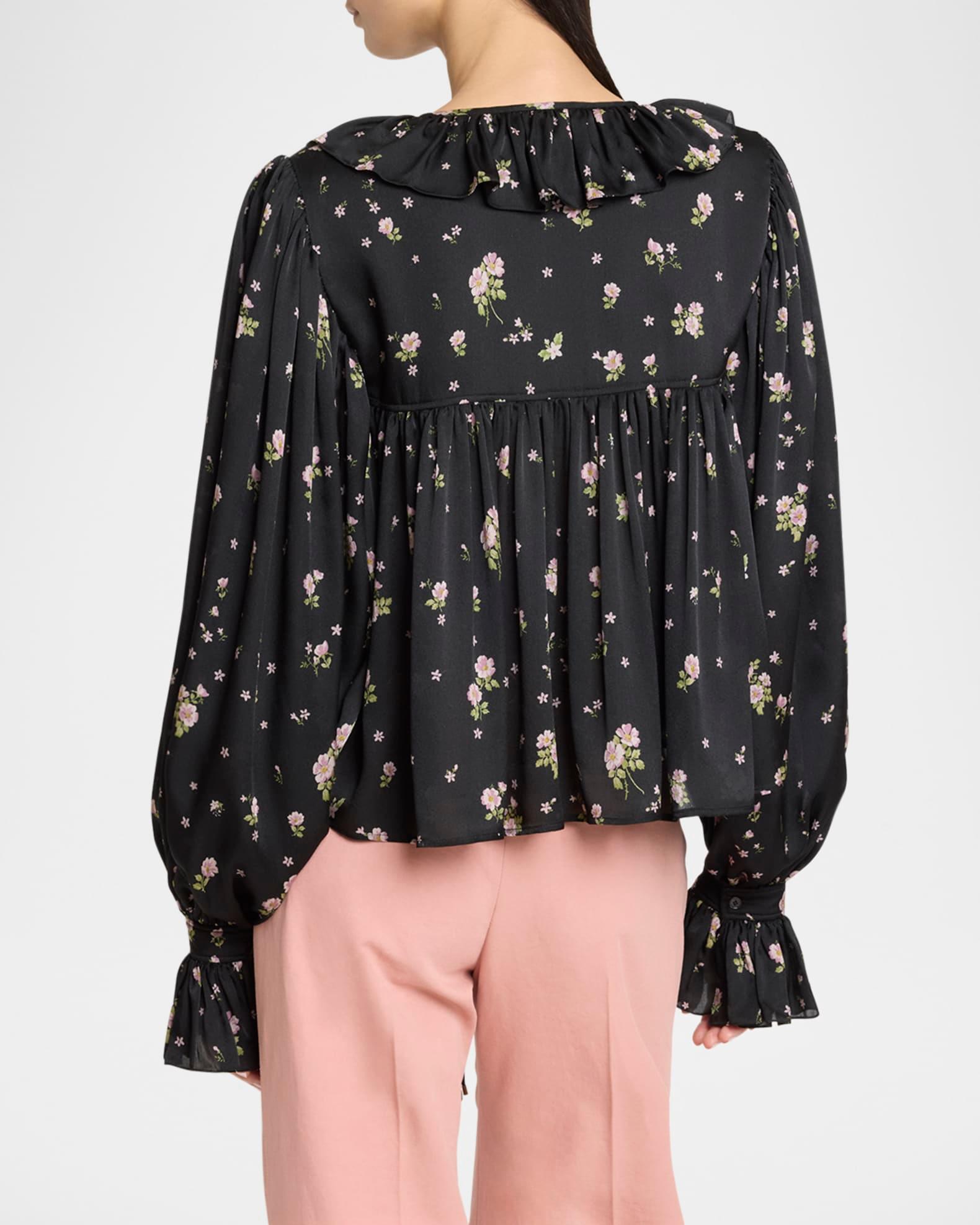 Floral Silk Ruffle Peasant Blouse Product Image
