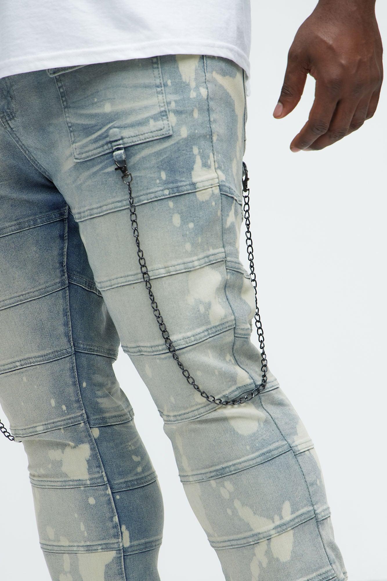 Stacked Slim Flare Paneled Chain Jeans - Light Blue Wash Product Image
