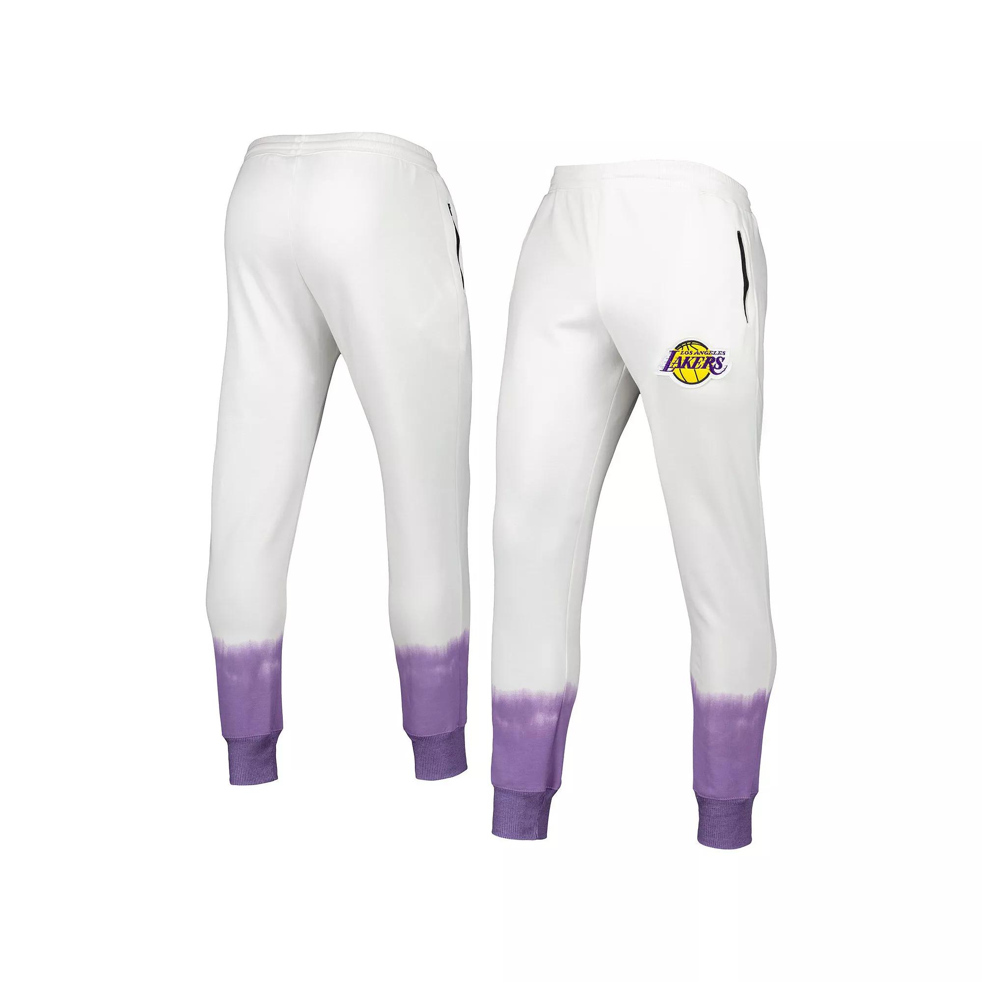 Men's FISLL Oatmeal Los Angeles Lakers Double Dribble Tie-Dye Fleece Jogger Pants,  Product Image