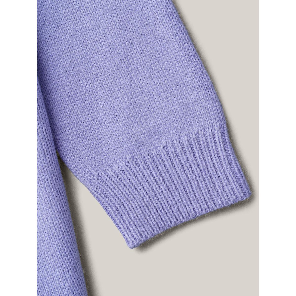 Plus Size Eyelet Trim Cable Knit Round Neck Pullover Lilac Women Casual Loose Long Sleeve Round Neck Everyday Pullovers BloomChic 28/5X Product Image