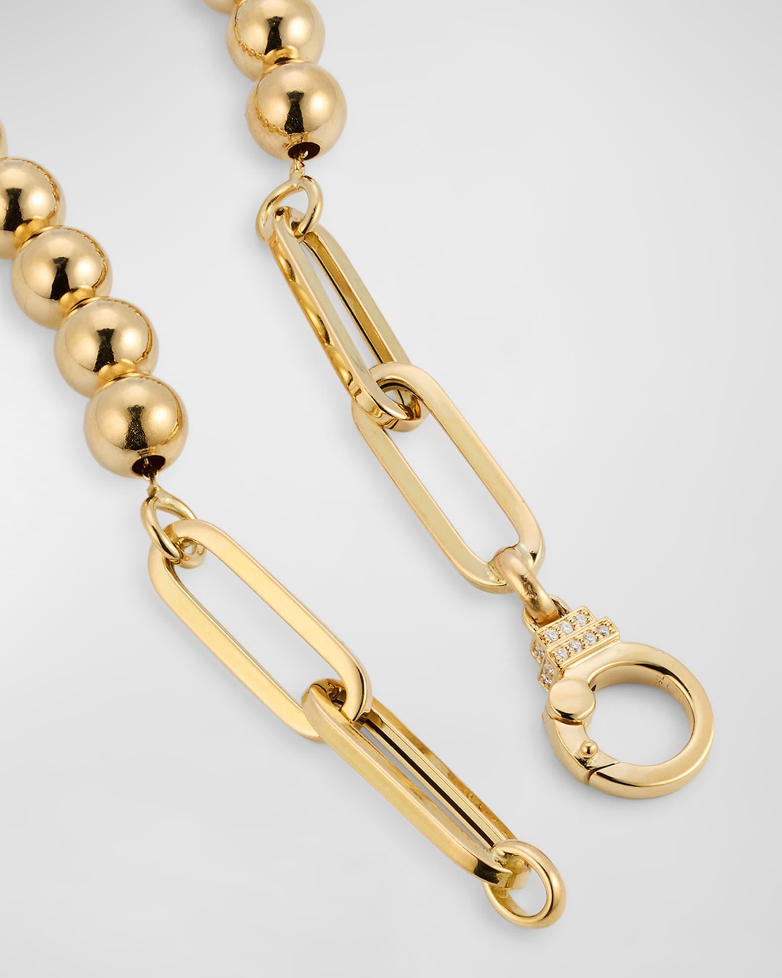 18K Yellow Gold Beads and Oval Link Bracelet with GH-SI Diamonds Product Image