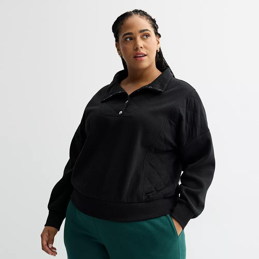 Plus Size Sonoma Goods For Life® Quilted Fleece Sweatshirt, Women's, Size: 1XL, Pitch Black Product Image