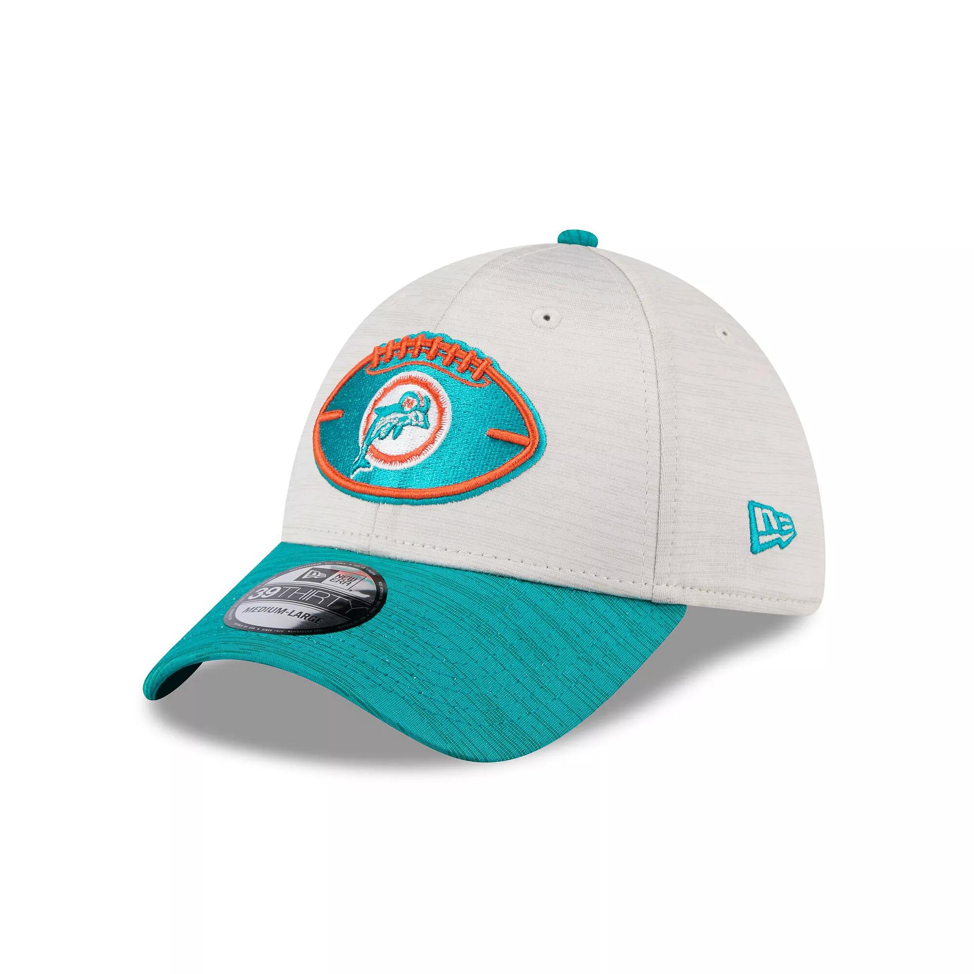 Men's New Era Stone/Aqua Miami Dolphins 2024 Sideline Historic 39THIRTY Flex Hat, Size: Small/Medium, Team Product Image