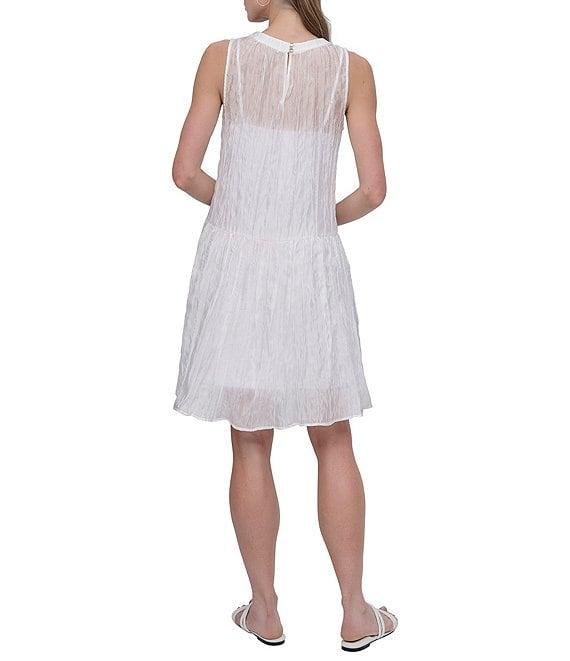 DKNY by Donna Karan Crew Neck Sleeveless Satin Shift Dress Product Image