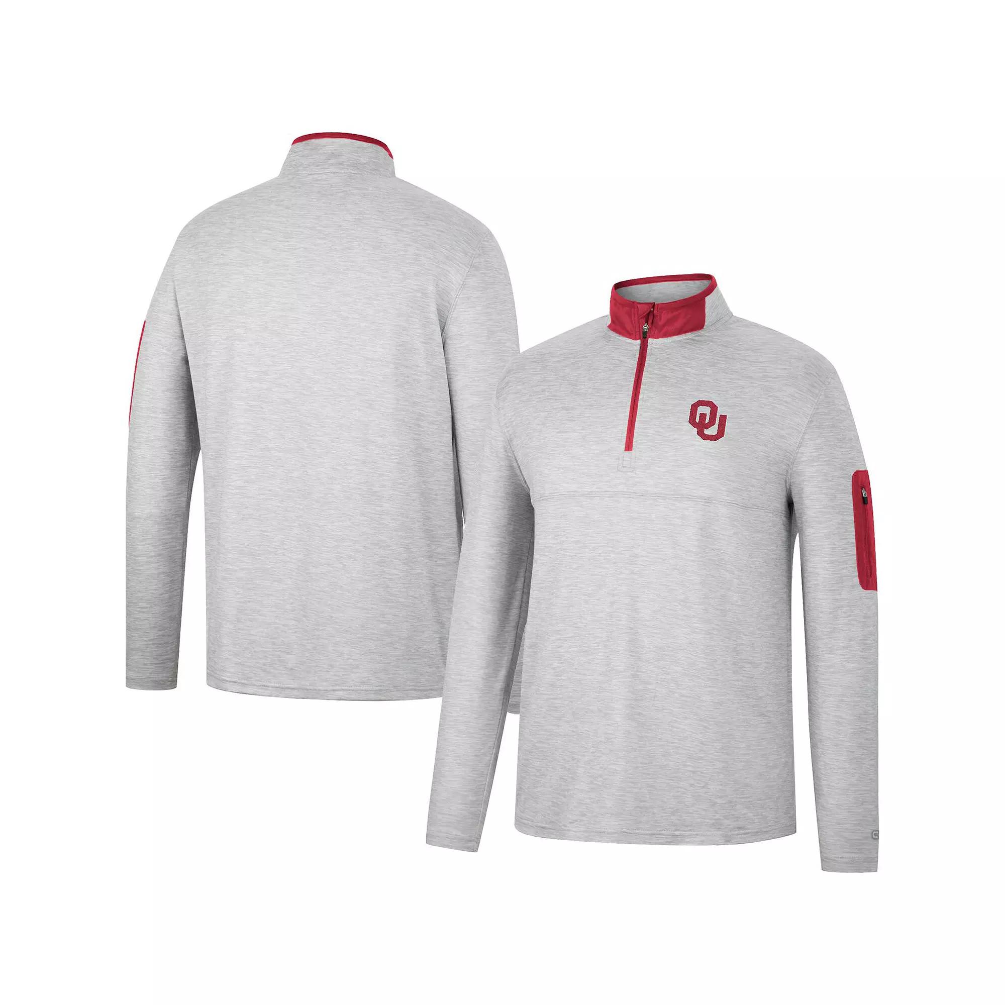 Men's Colosseum Heathered Gray/Crimson Oklahoma Sooners Country Club Windshirt Quarter-Zip Jacket,  Product Image