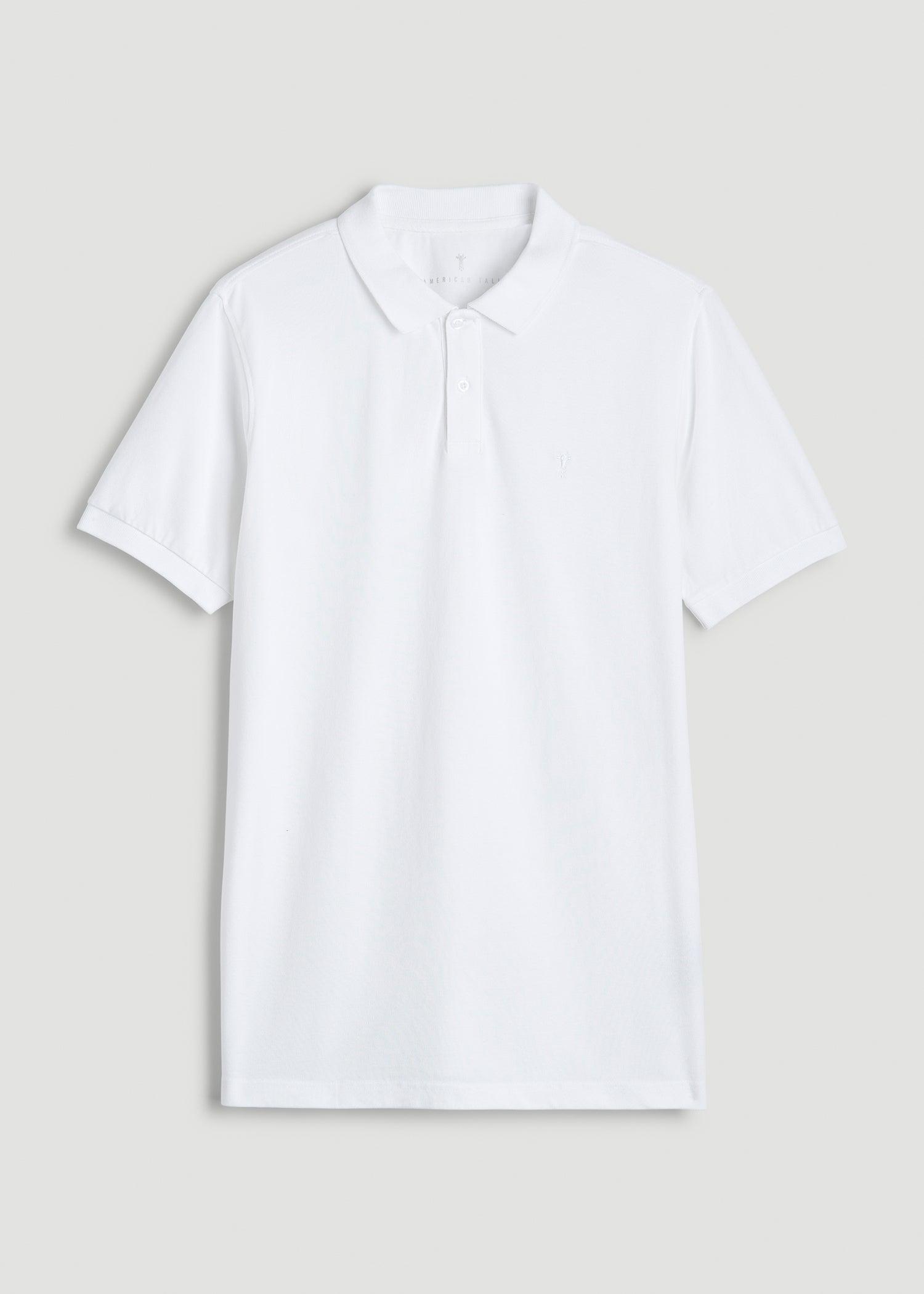 Classic Polo with Embroidered Logo for Tall Men in Bright White Male Product Image