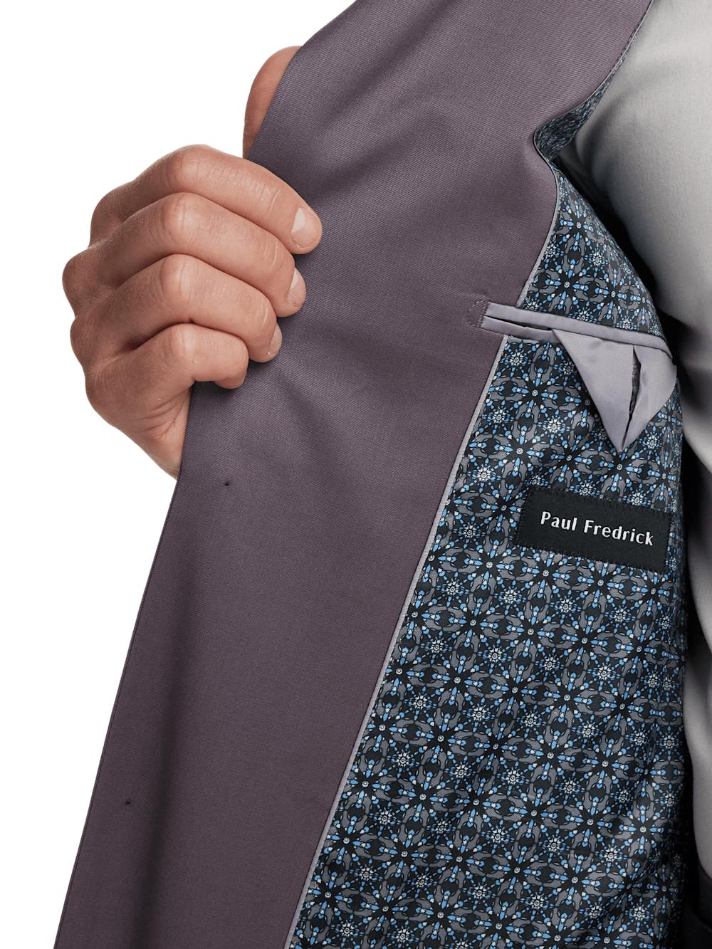 Wool Stretch Single Breasted Peak Lapel Suit Jacket - Slate Purple Product Image