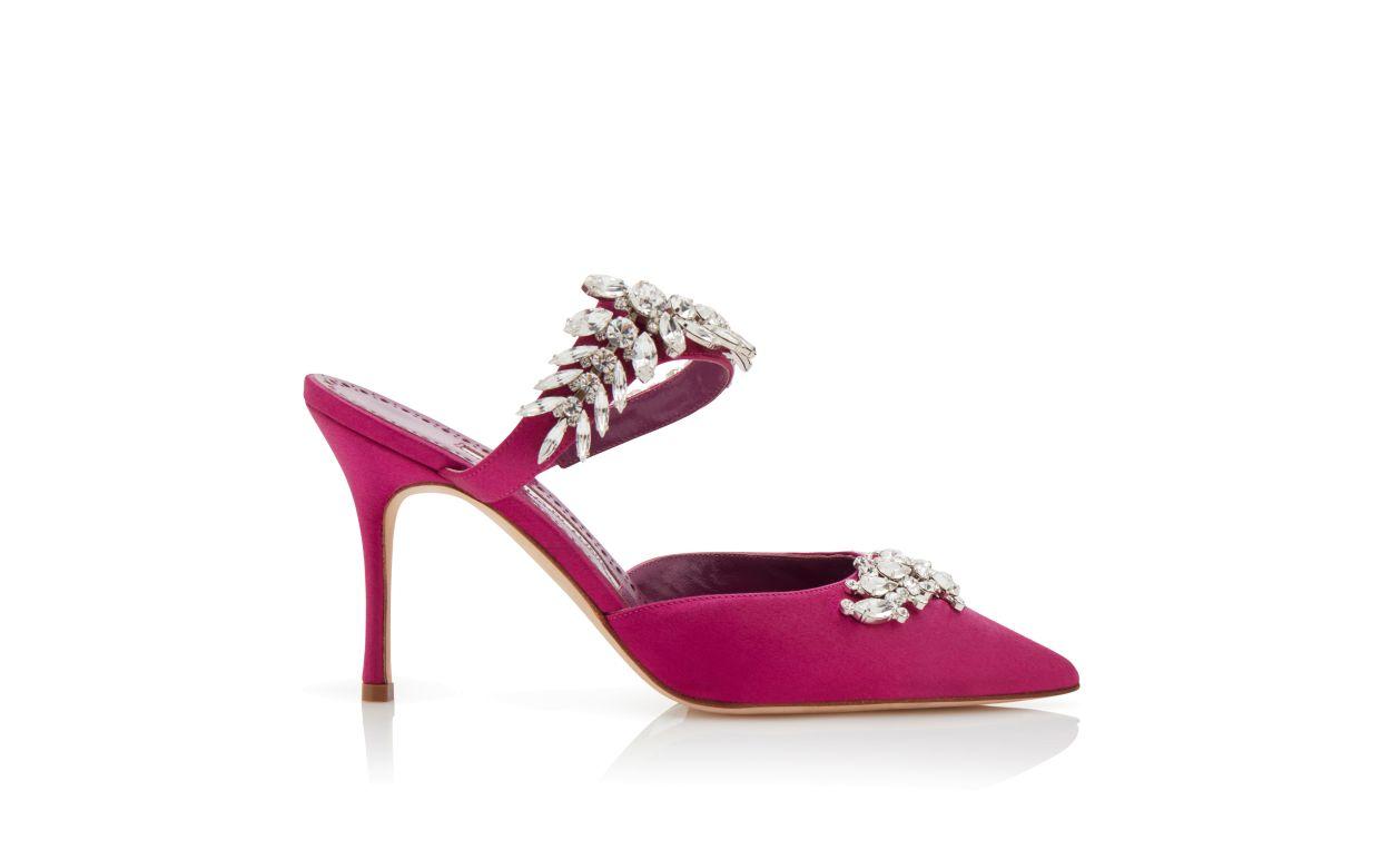 LURUM Fuchsia Satin Crystal Embellished Mules Product Image
