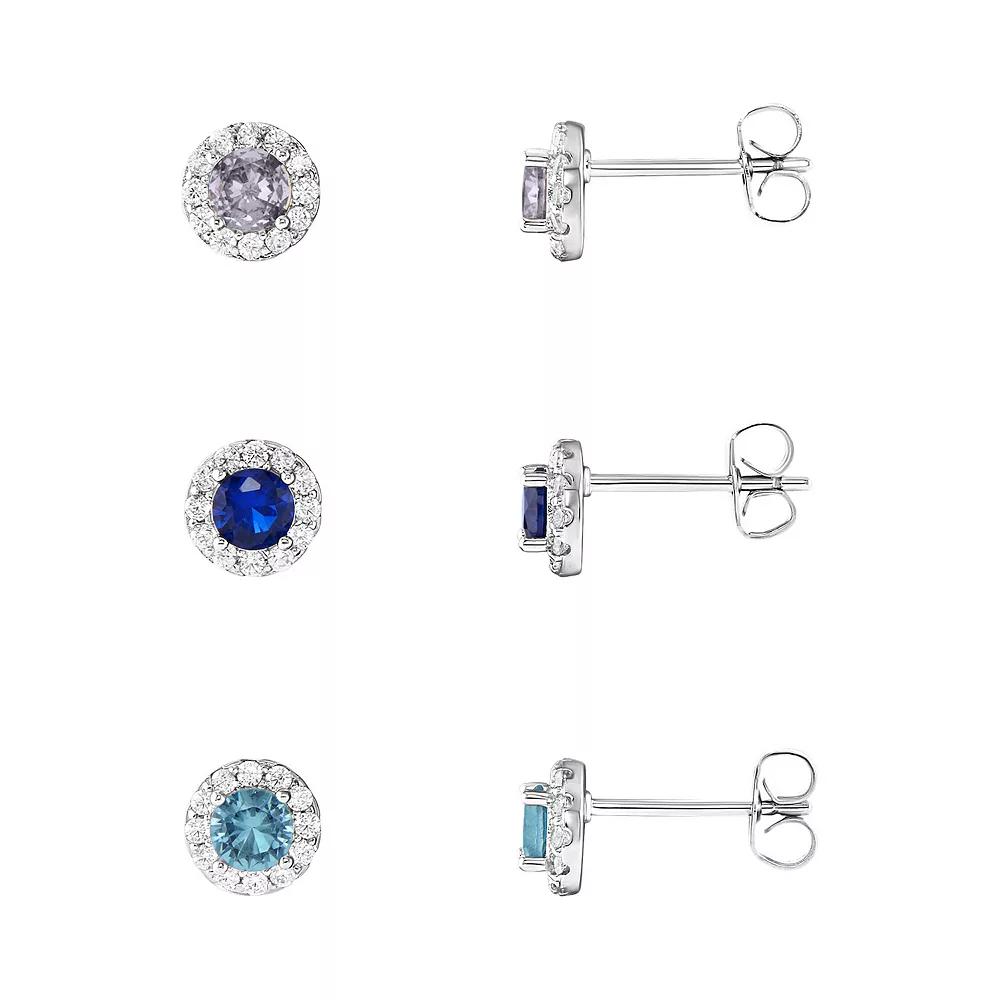 PRIMROSE Fine Silver Plated Multi Color Cubic Zirconia Gemstone Stud Earring Trio Set, Women's, Silver Tone Product Image