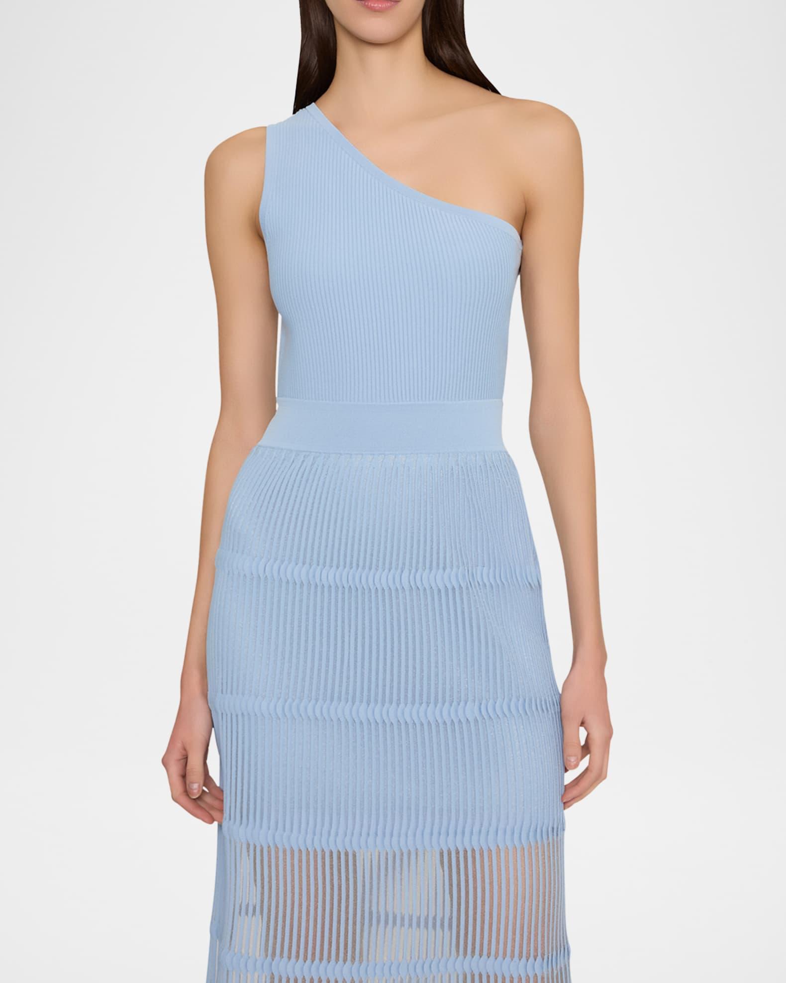 One-Shoulder Sheer Knit Midi Dress Product Image