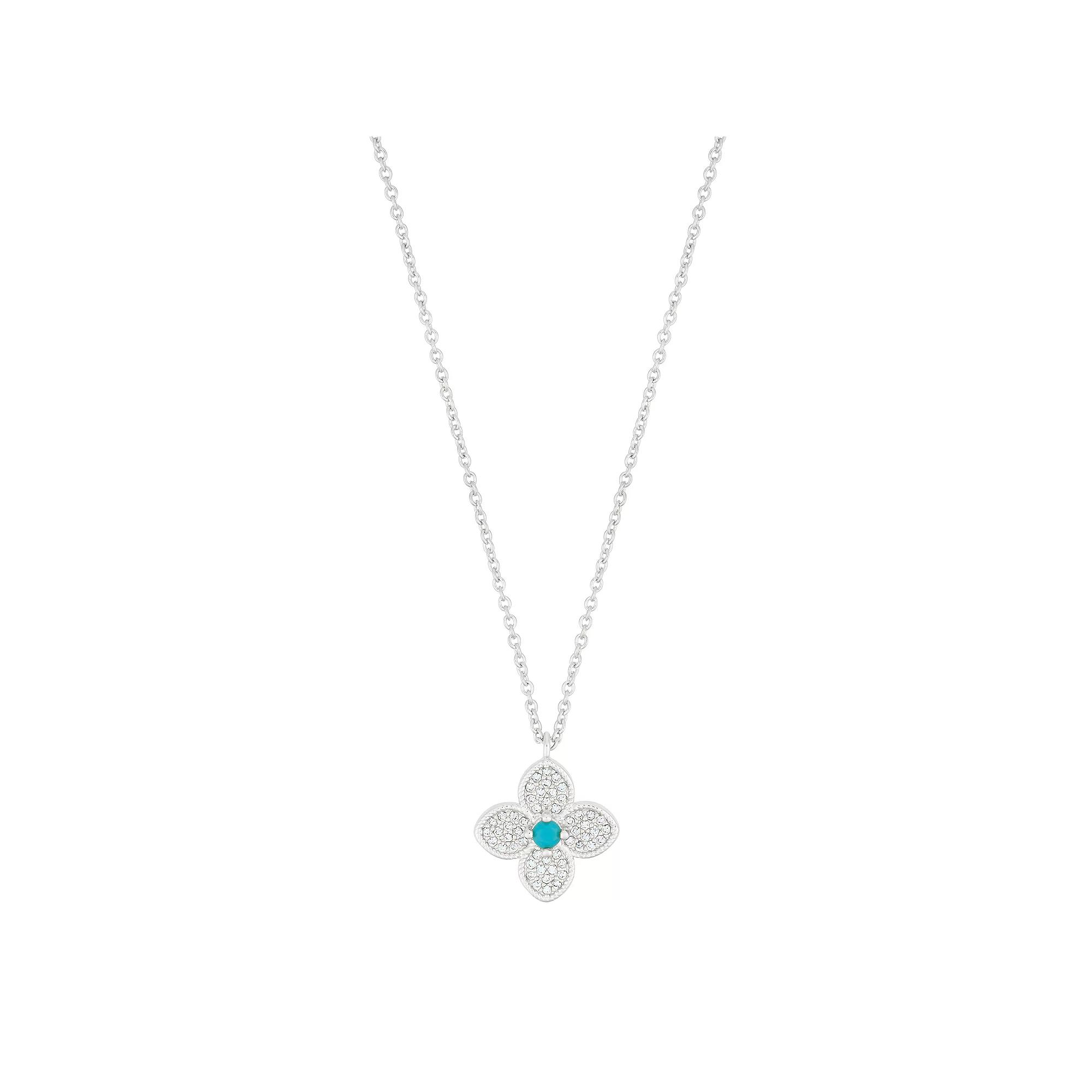 Adornia Simulated Turquoise Flower Necklace, Womens Silver Tone Product Image