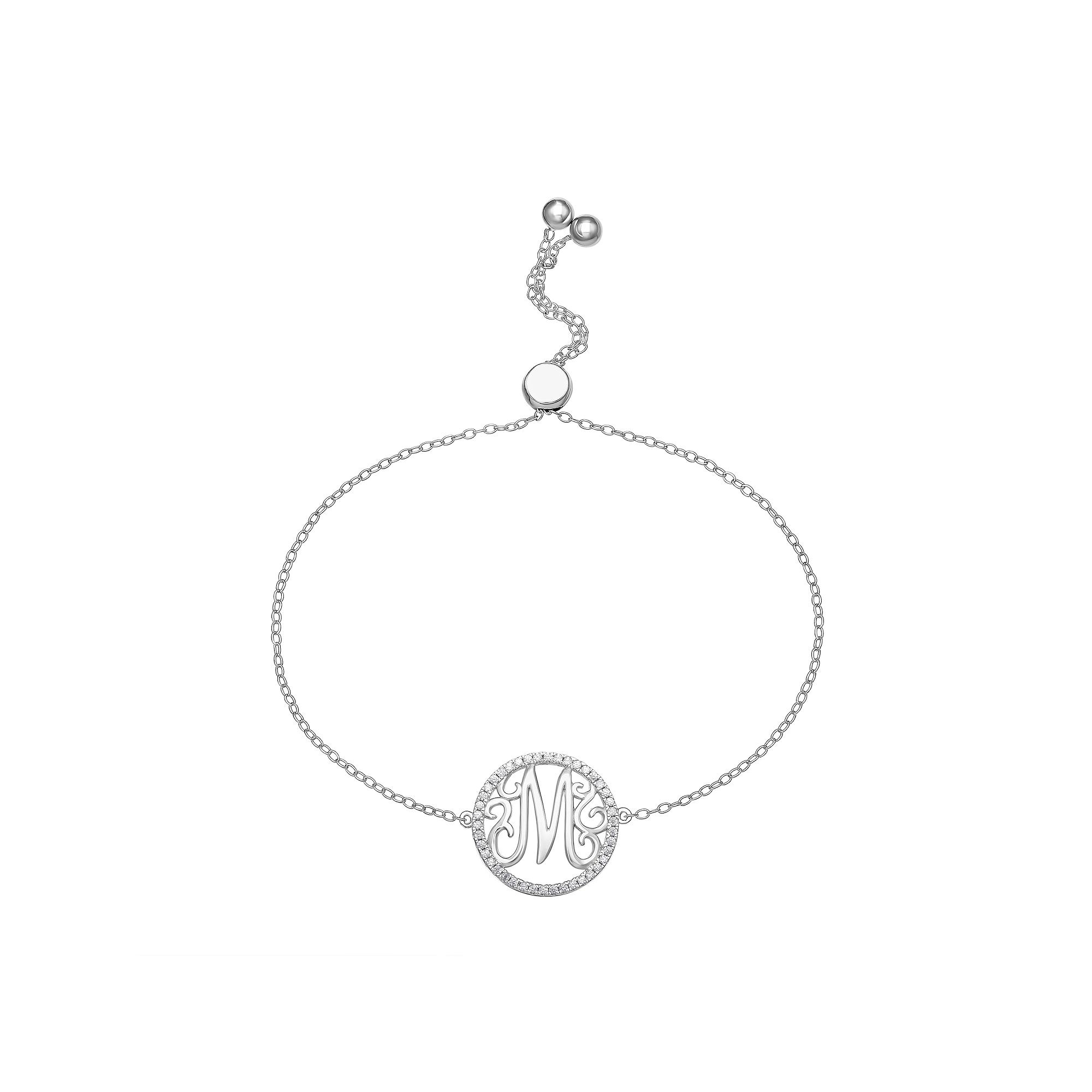 PRIMROSE Sterling Silver Cubic Zirconia Initial Cable Chain Bolo Bracelet, Women's, Size: 7", Sterling Silver D Product Image