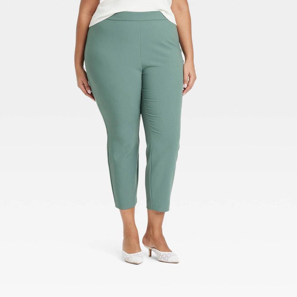 Women's High-Rise Tapered Ankle Chino Pants - A New Day™ Olive 24: Cotton-Spandex, Relaxed Fit, Belt Loops Product Image