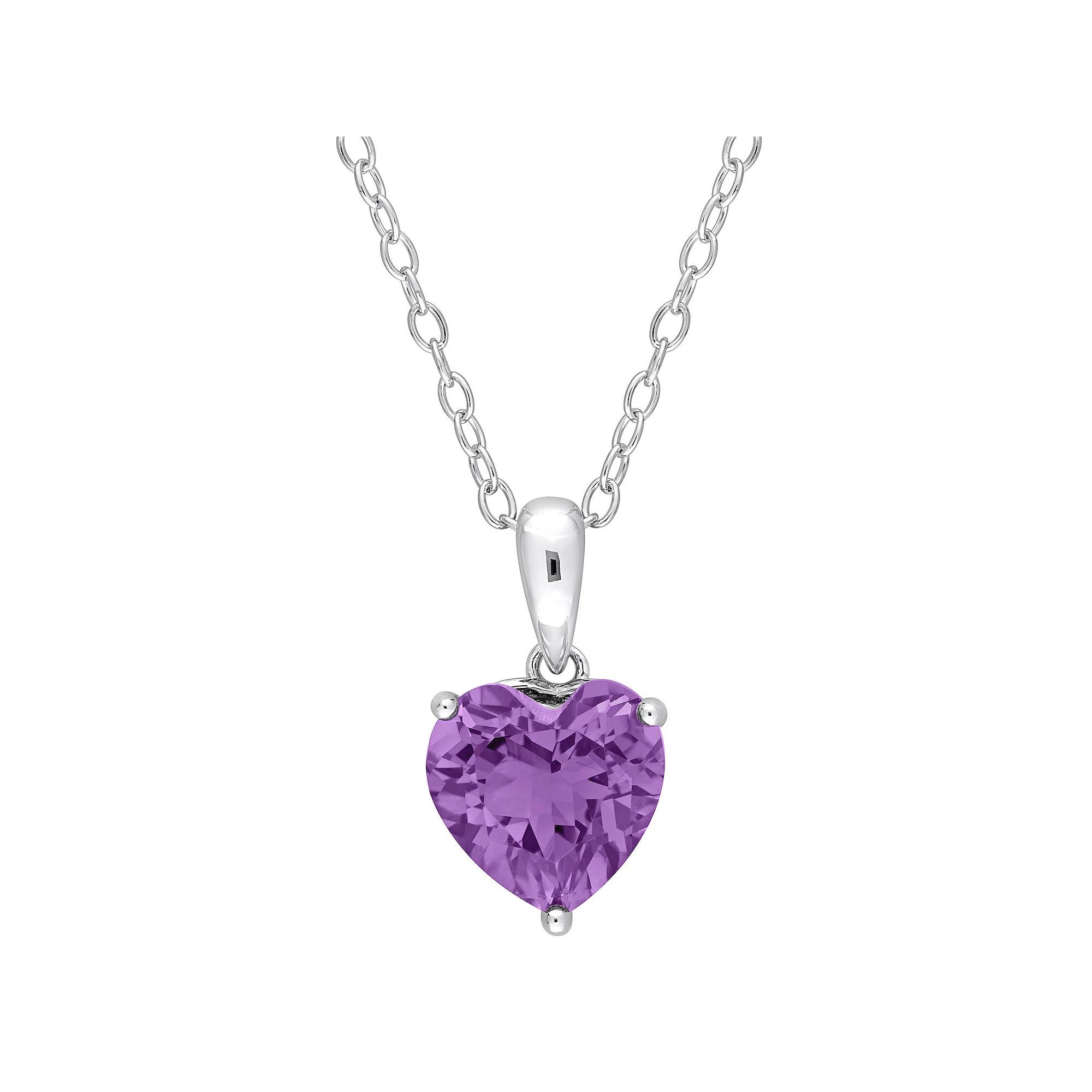 Stella Grace Sterling Silver & Gemstone Heart Stud Pendant Necklace, Womens Purple Product Image