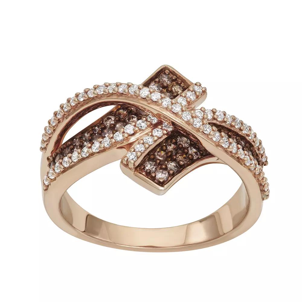 10k Rose Gold 3/4 Carat T.W. Brown & White Diamond Bypass Ring, Women's, Size: 5 Product Image
